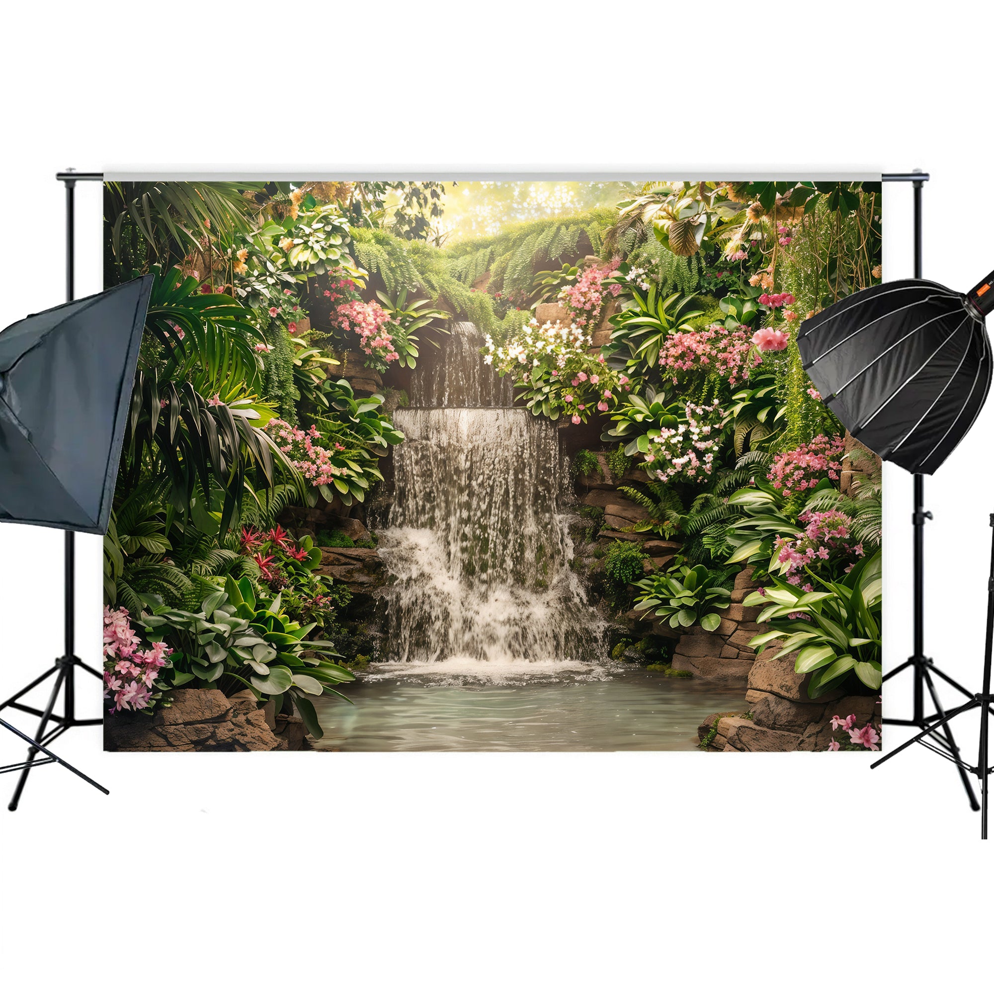 Tropical Waterfall Paradise Backdrop