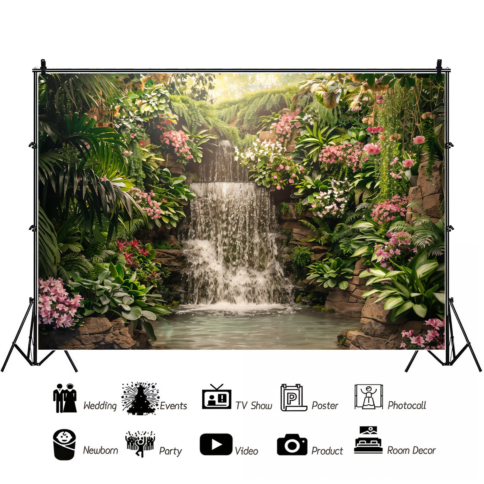 Tropical Waterfall Paradise Backdrop