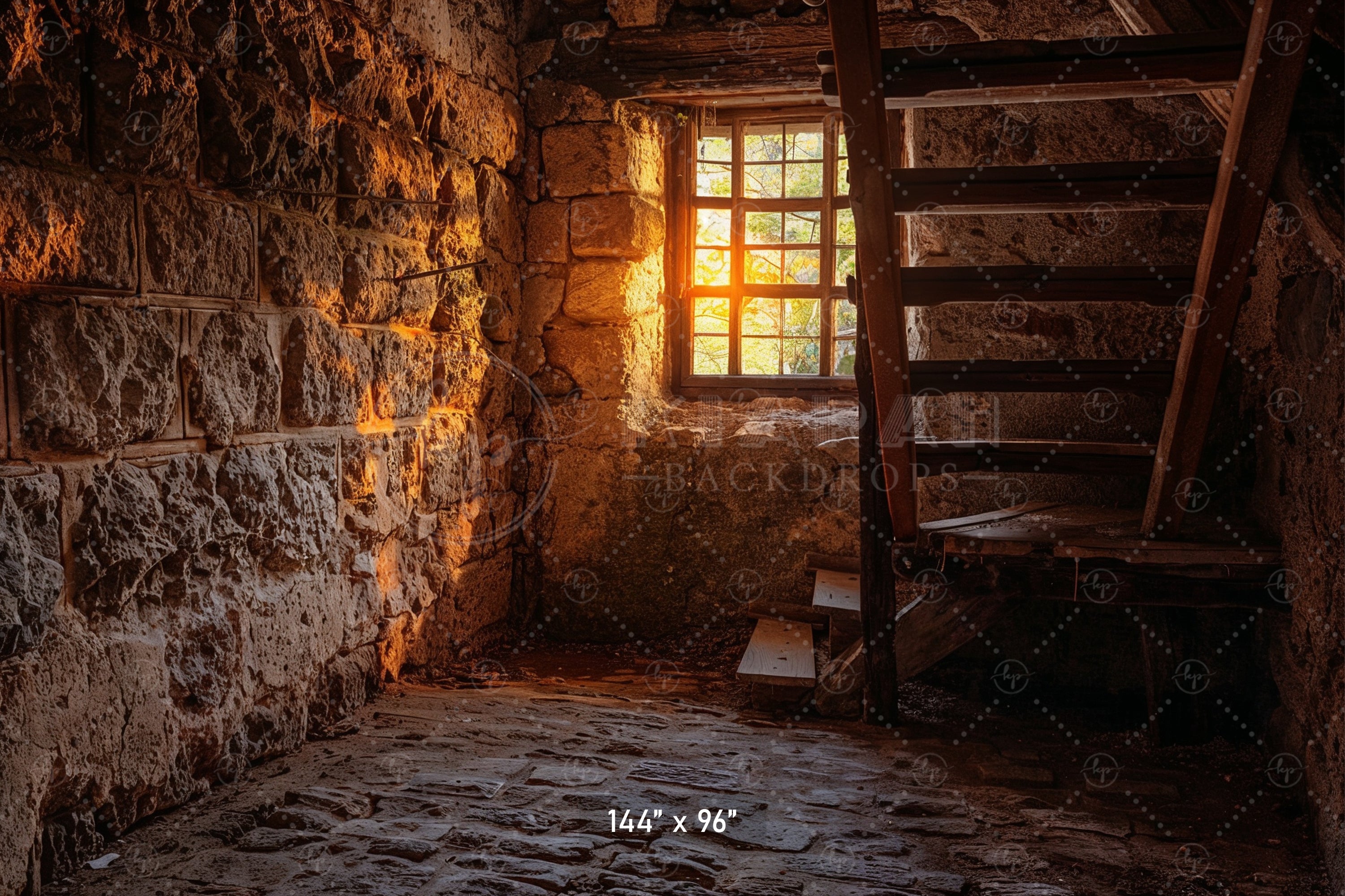 Rustic Stone Stairwell Backdrop