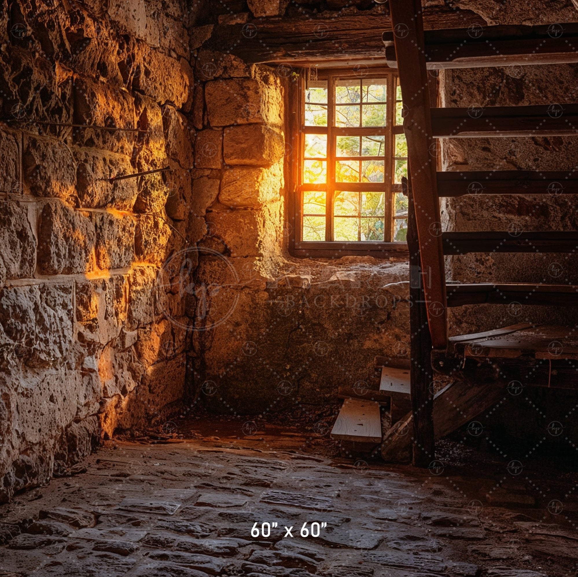Rustic Stone Stairwell Backdrop