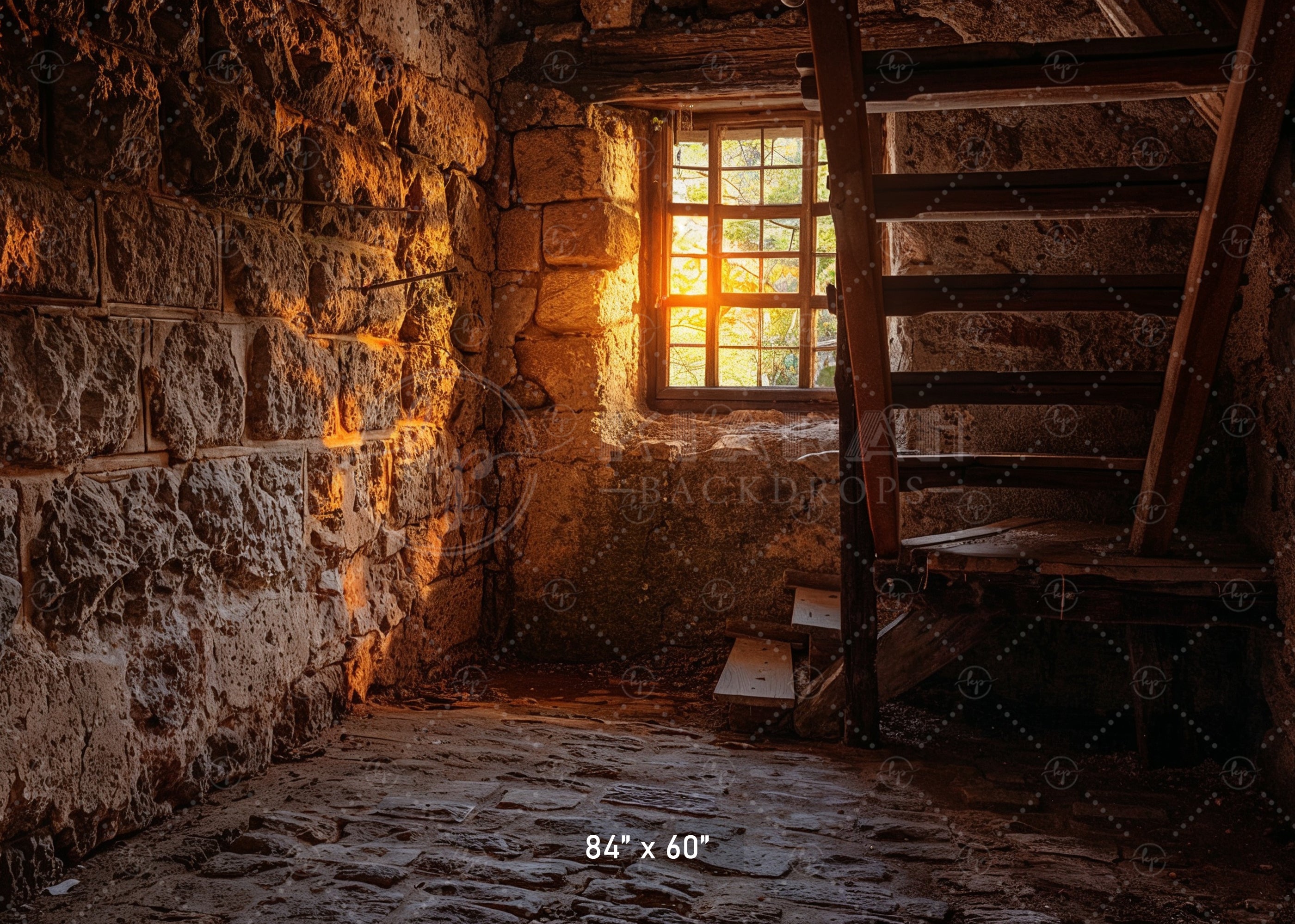 Rustic Stone Stairwell Backdrop
