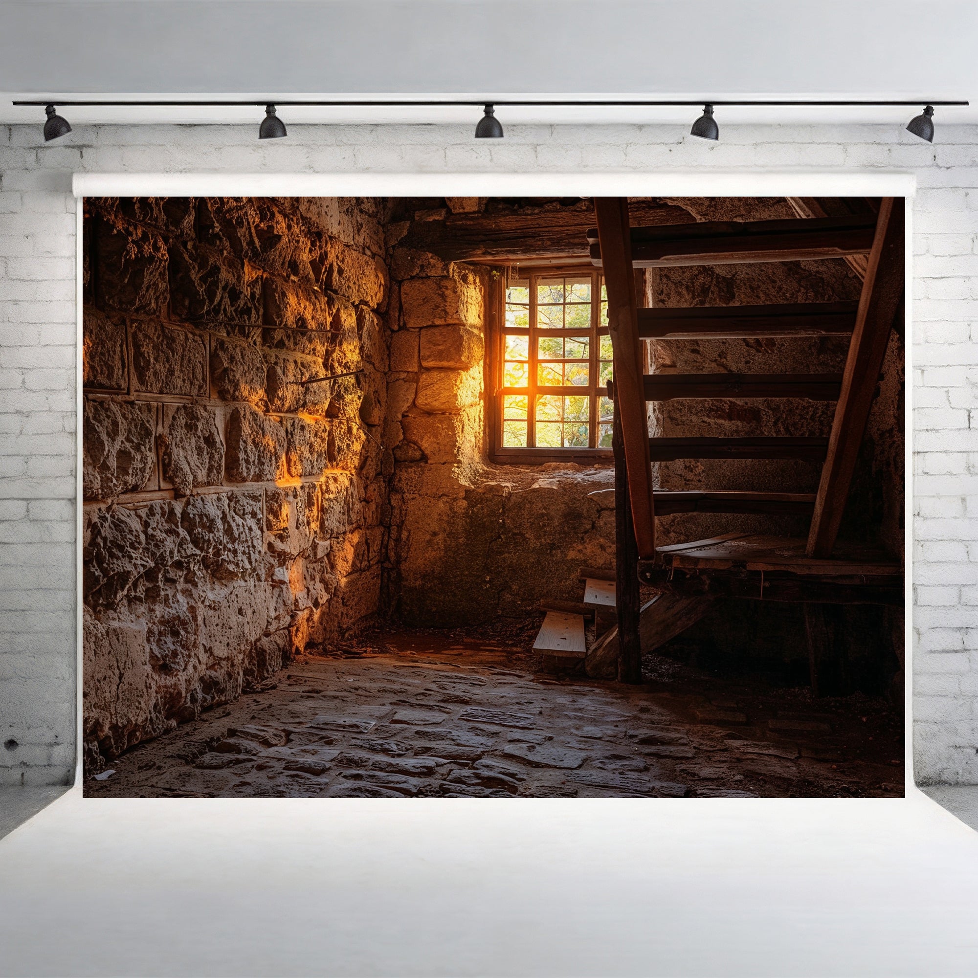 Rustic Stone Stairwell Backdrop