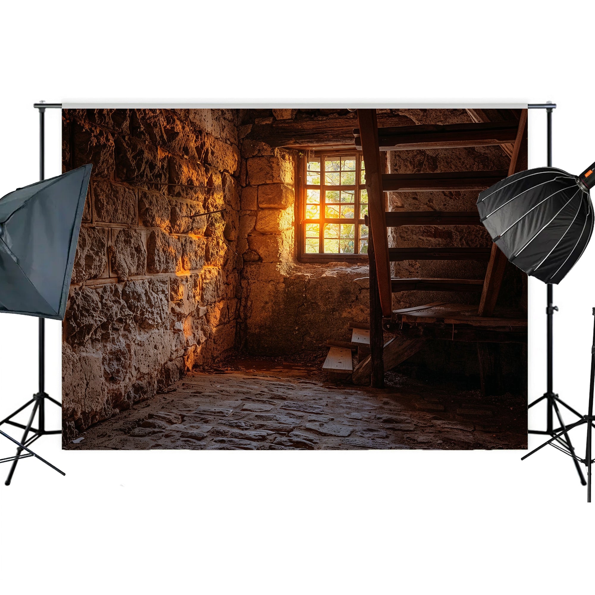 Rustic Stone Stairwell Backdrop