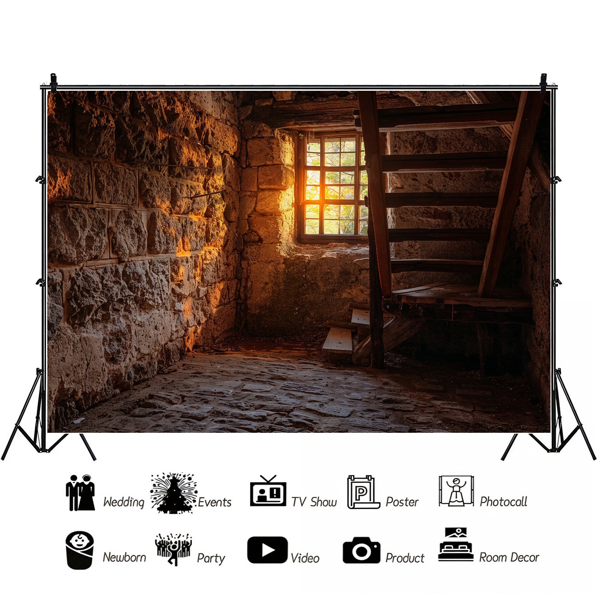 Rustic Stone Stairwell Backdrop