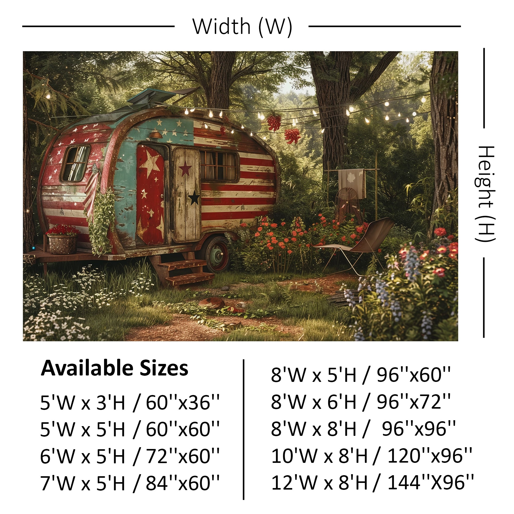 Patriotic Vintage Camper Scene Backdrop