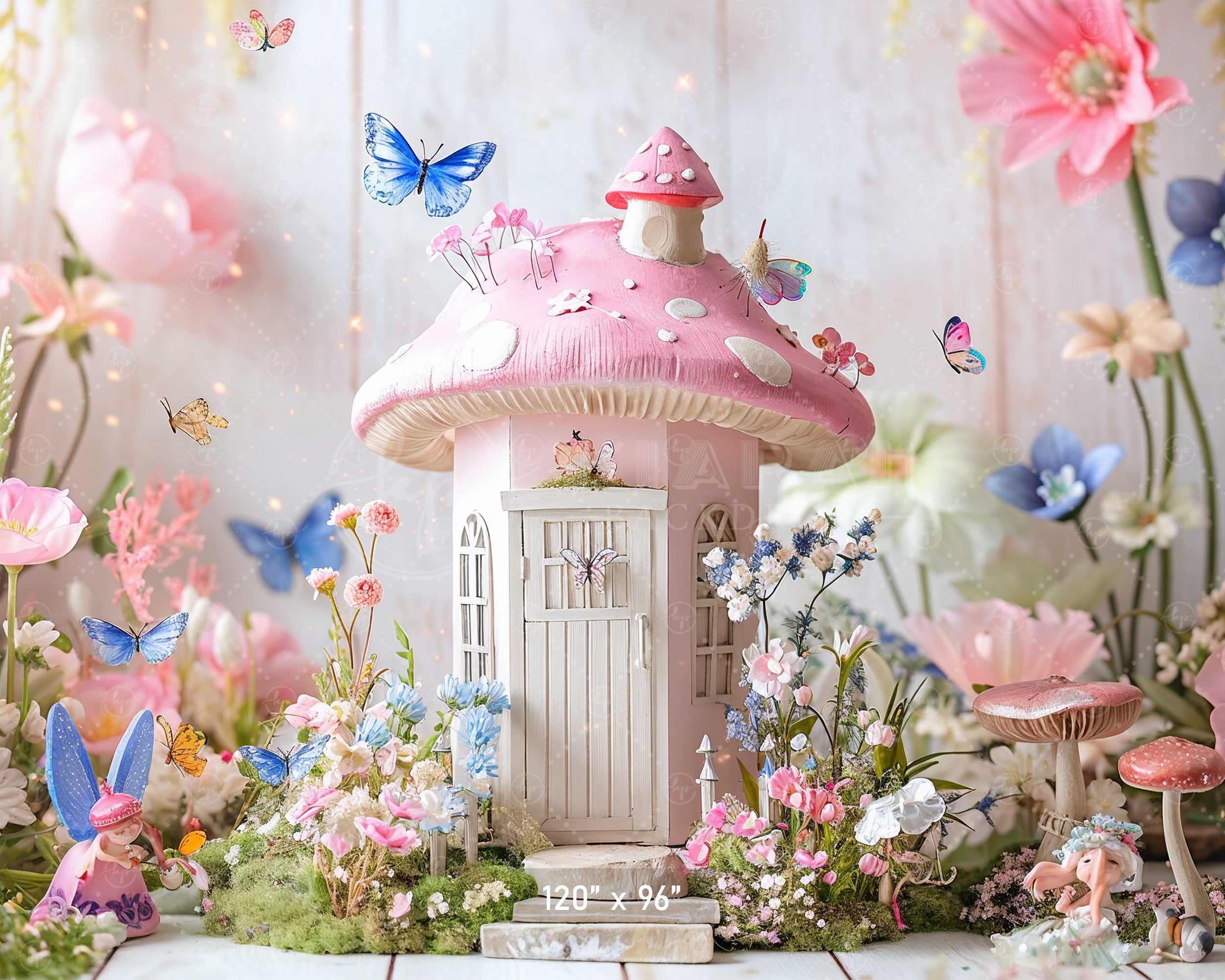 Whimsical Fairy Mushroom Cottage Backdrop