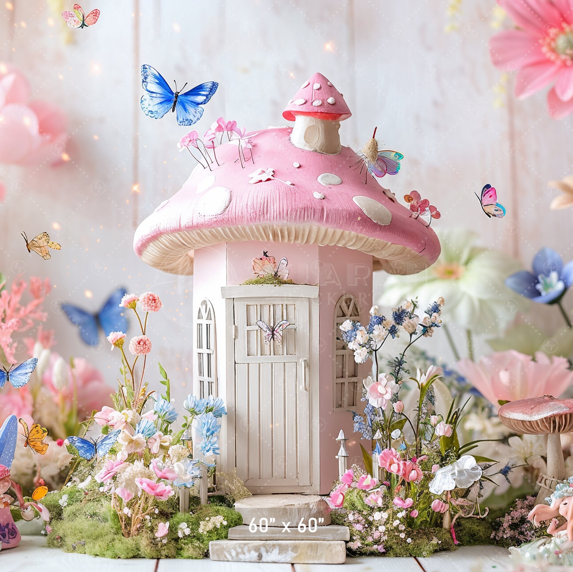 Whimsical Fairy Mushroom Cottage Backdrop