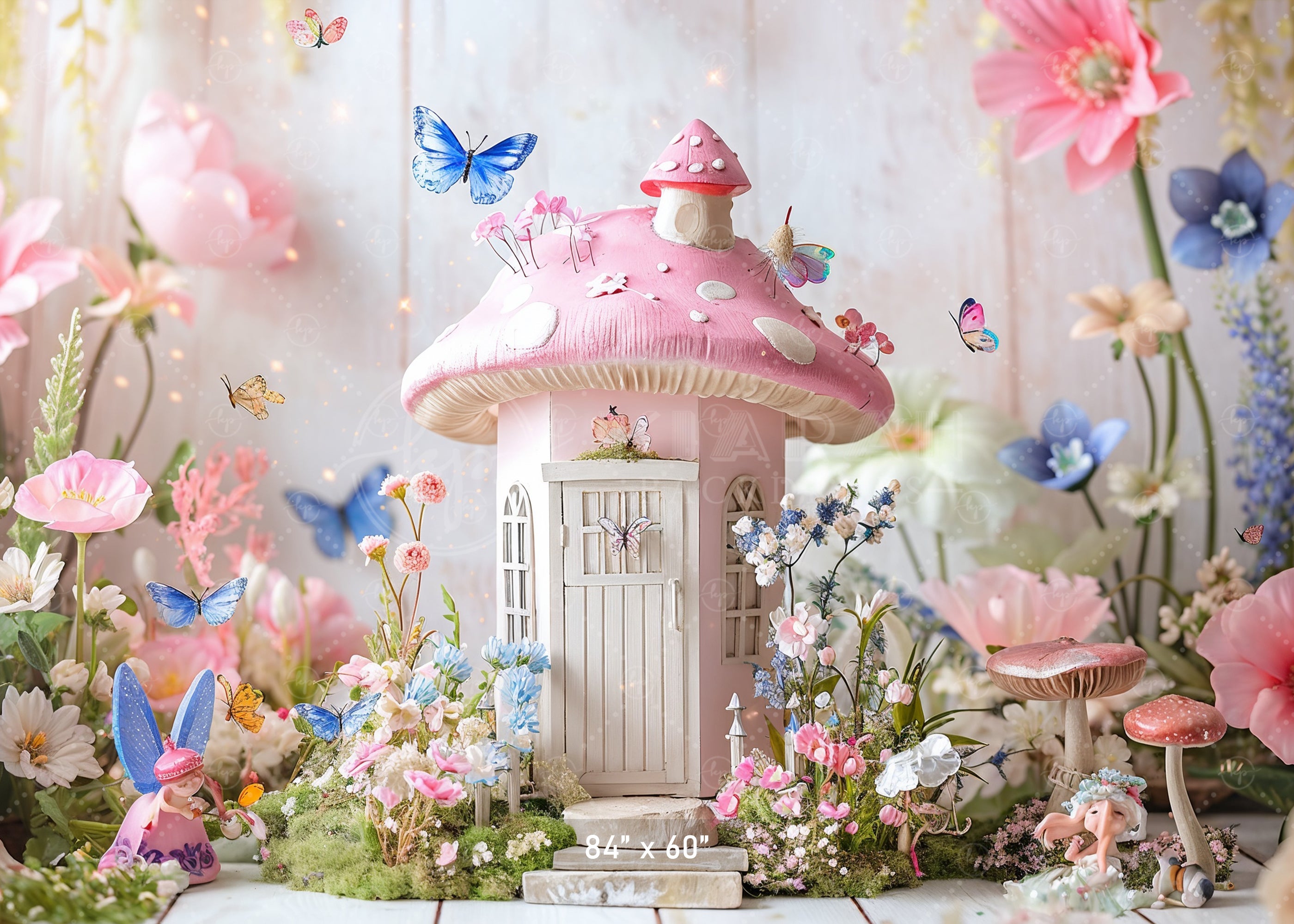 Whimsical Fairy Mushroom Cottage Backdrop
