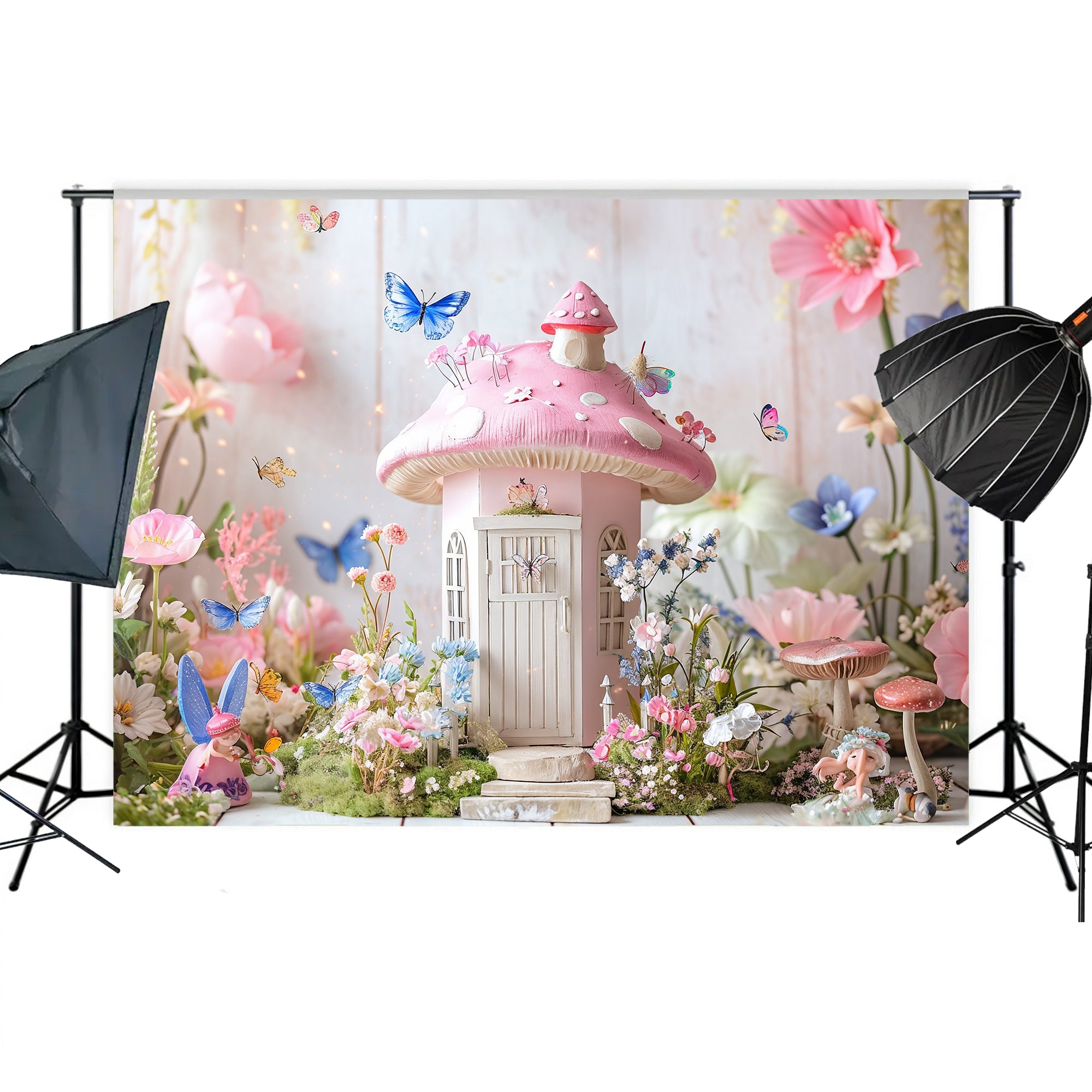 Whimsical Fairy Mushroom Cottage Backdrop
