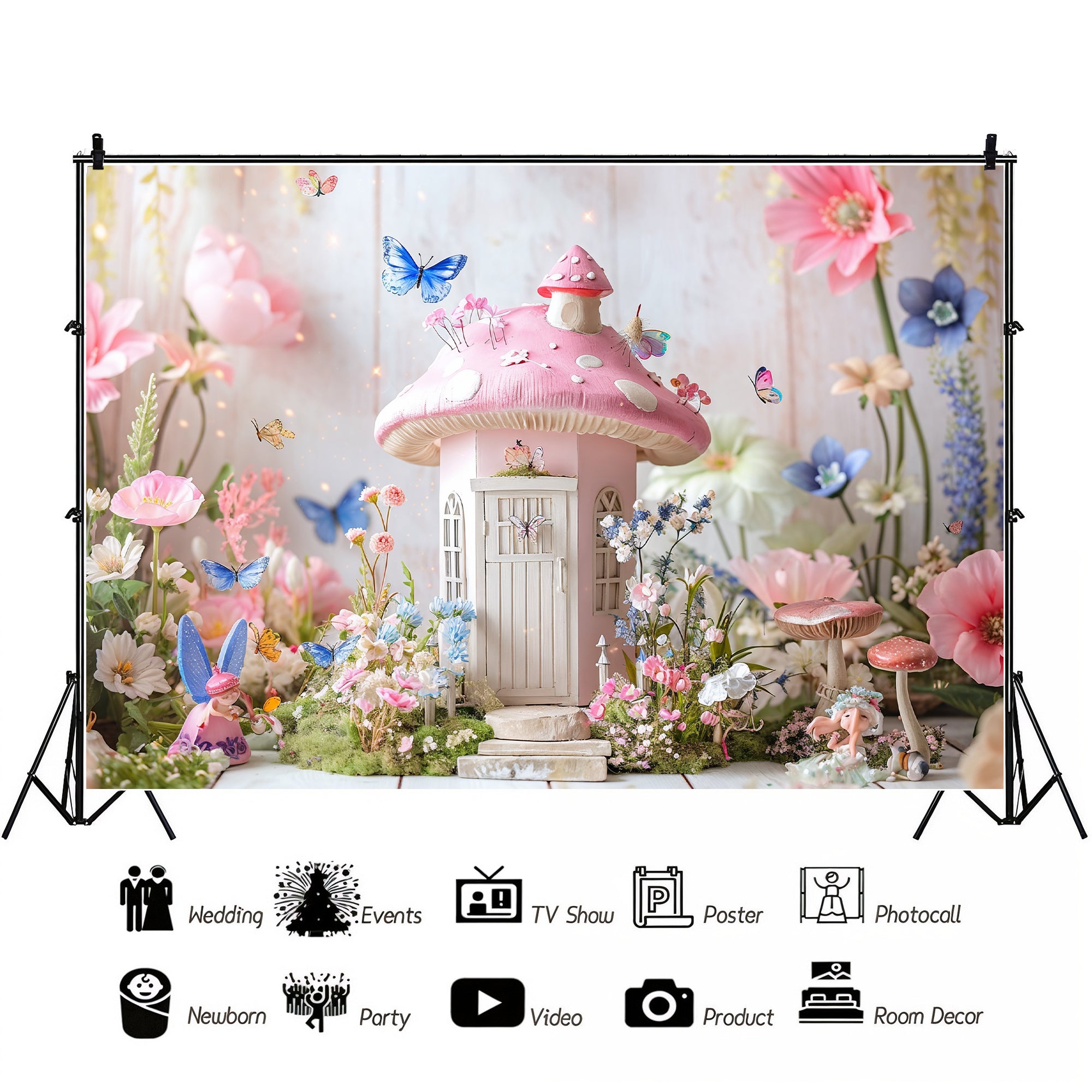 Whimsical Fairy Mushroom Cottage Backdrop