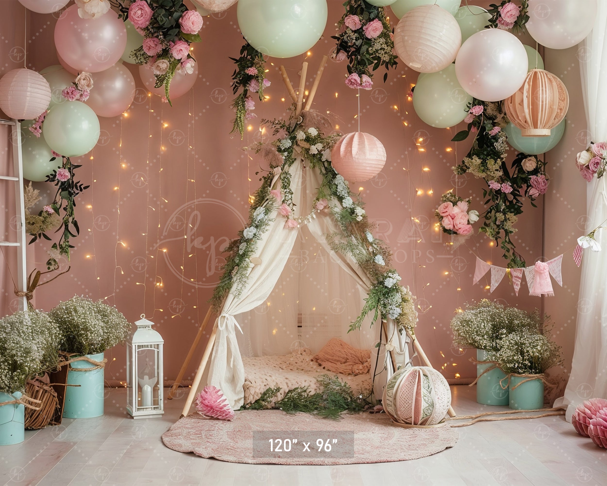 Boho Floral Teepee Dream Backdrop