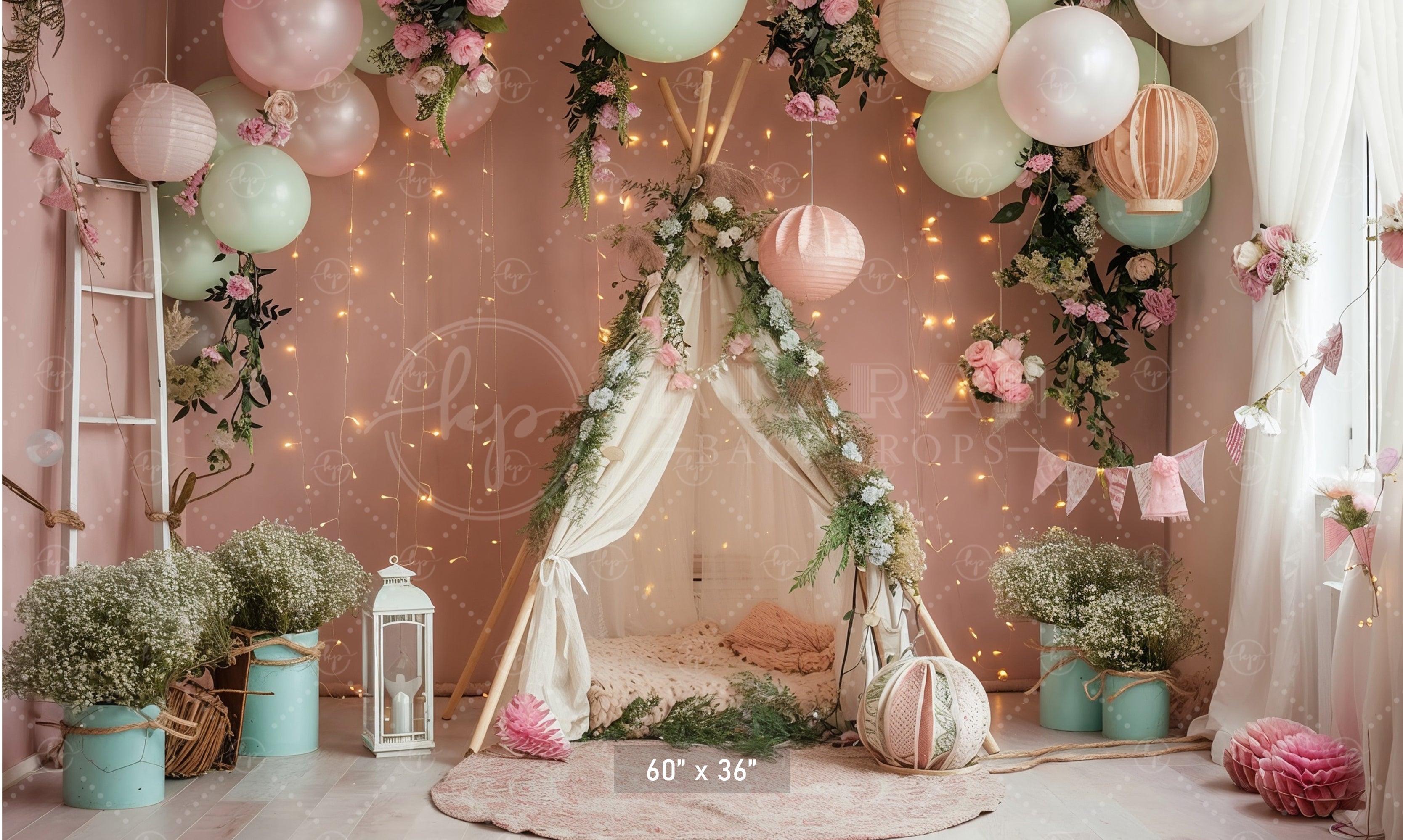 Boho Floral Teepee Dream Backdrop