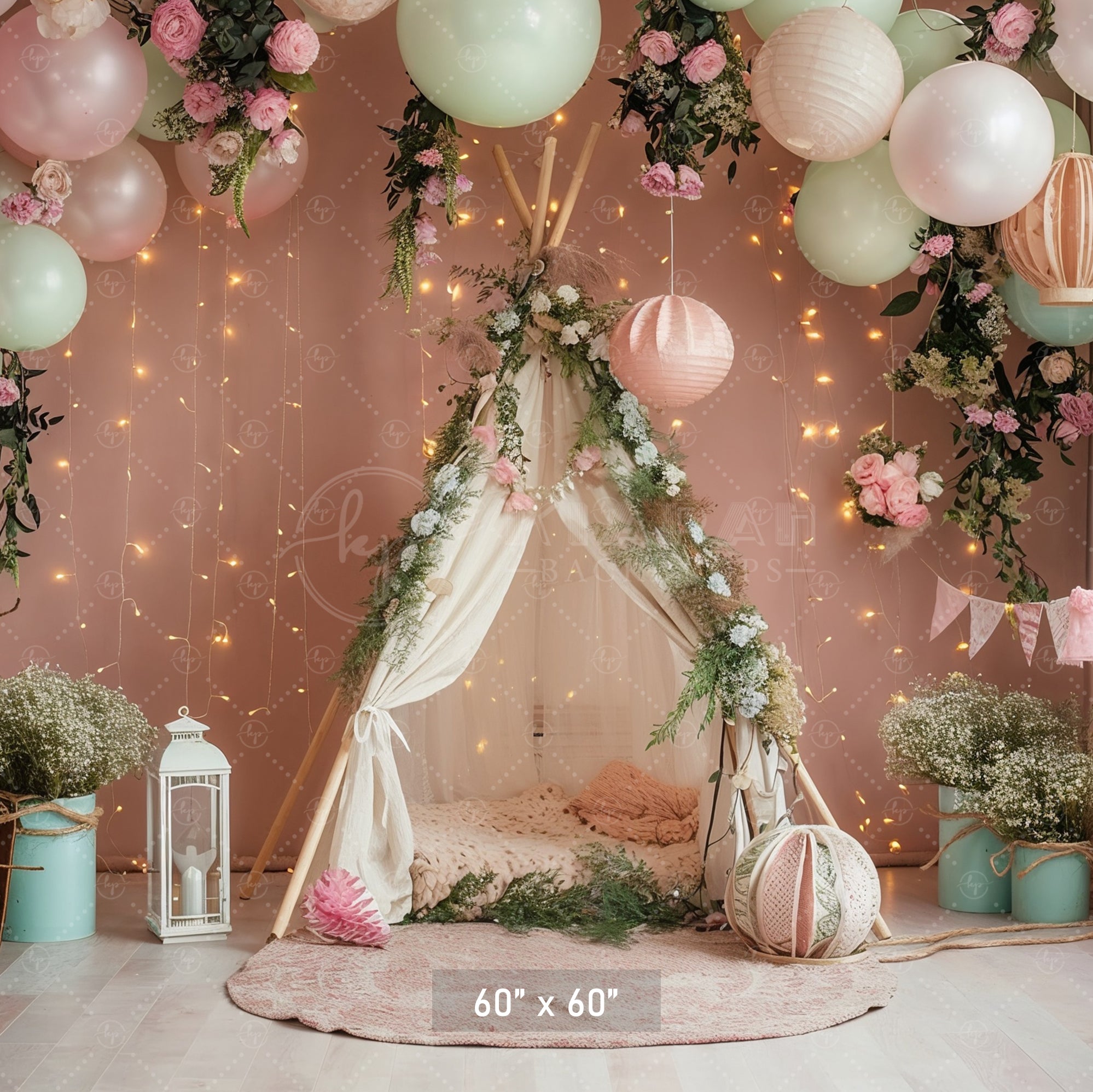 Boho Floral Teepee Dream Backdrop
