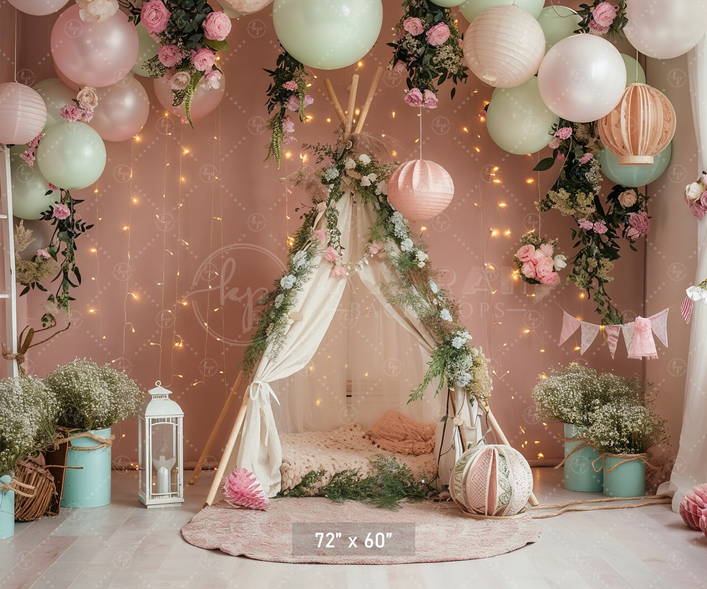 Boho Floral Teepee Dream Backdrop