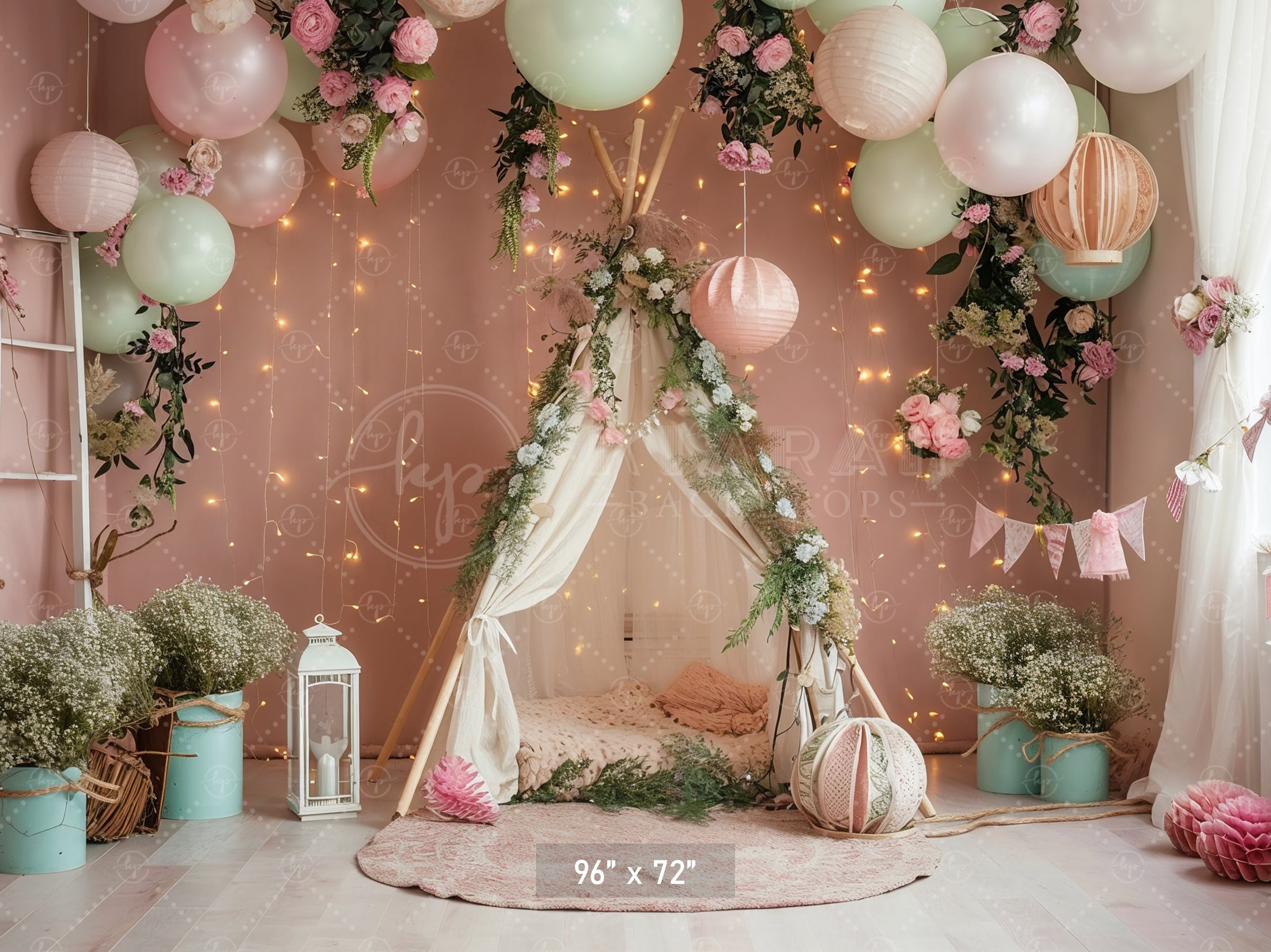 Boho Floral Teepee Dream Backdrop