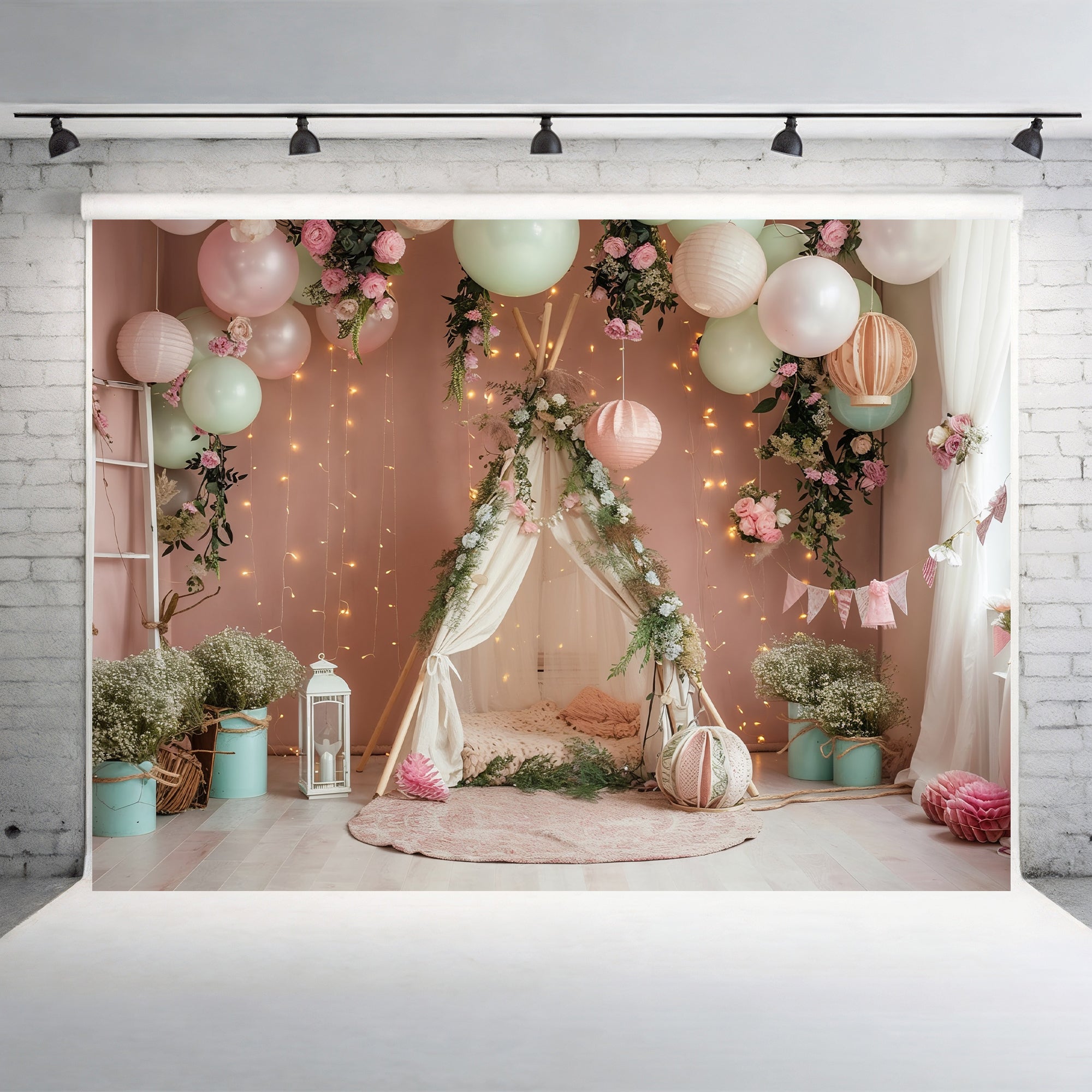 Boho Floral Teepee Dream Backdrop