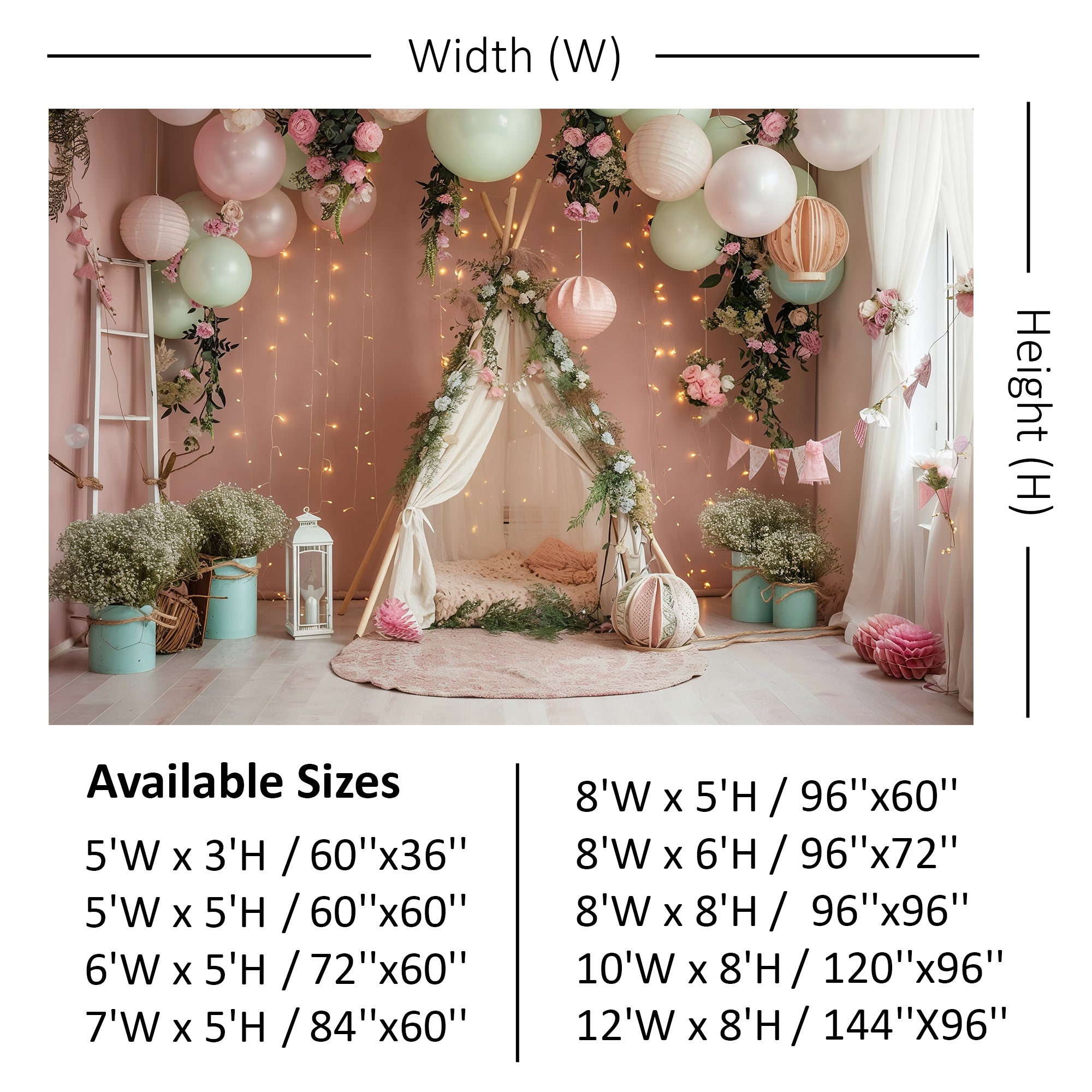 Boho Floral Teepee Dream Backdrop