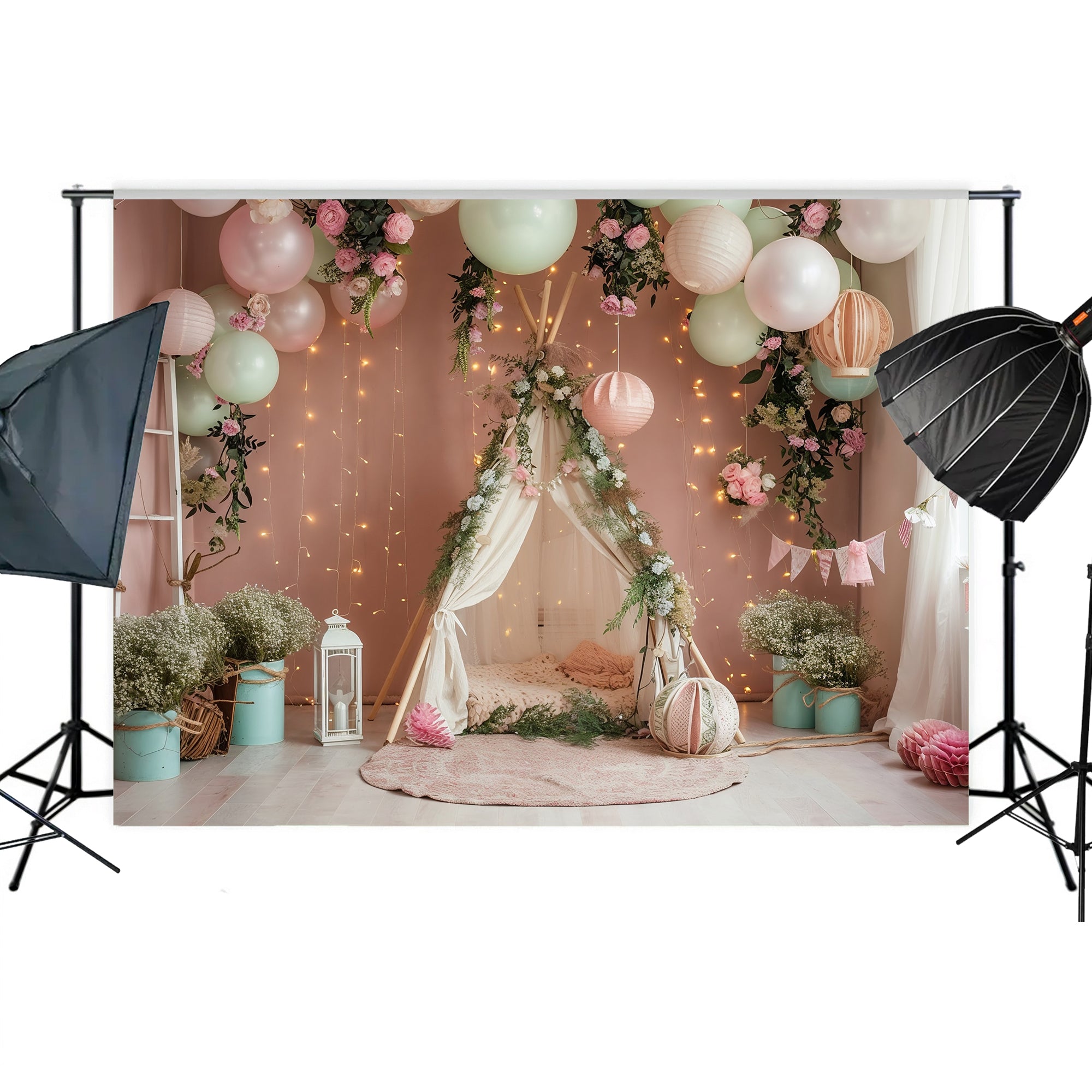 Boho Floral Teepee Dream Backdrop