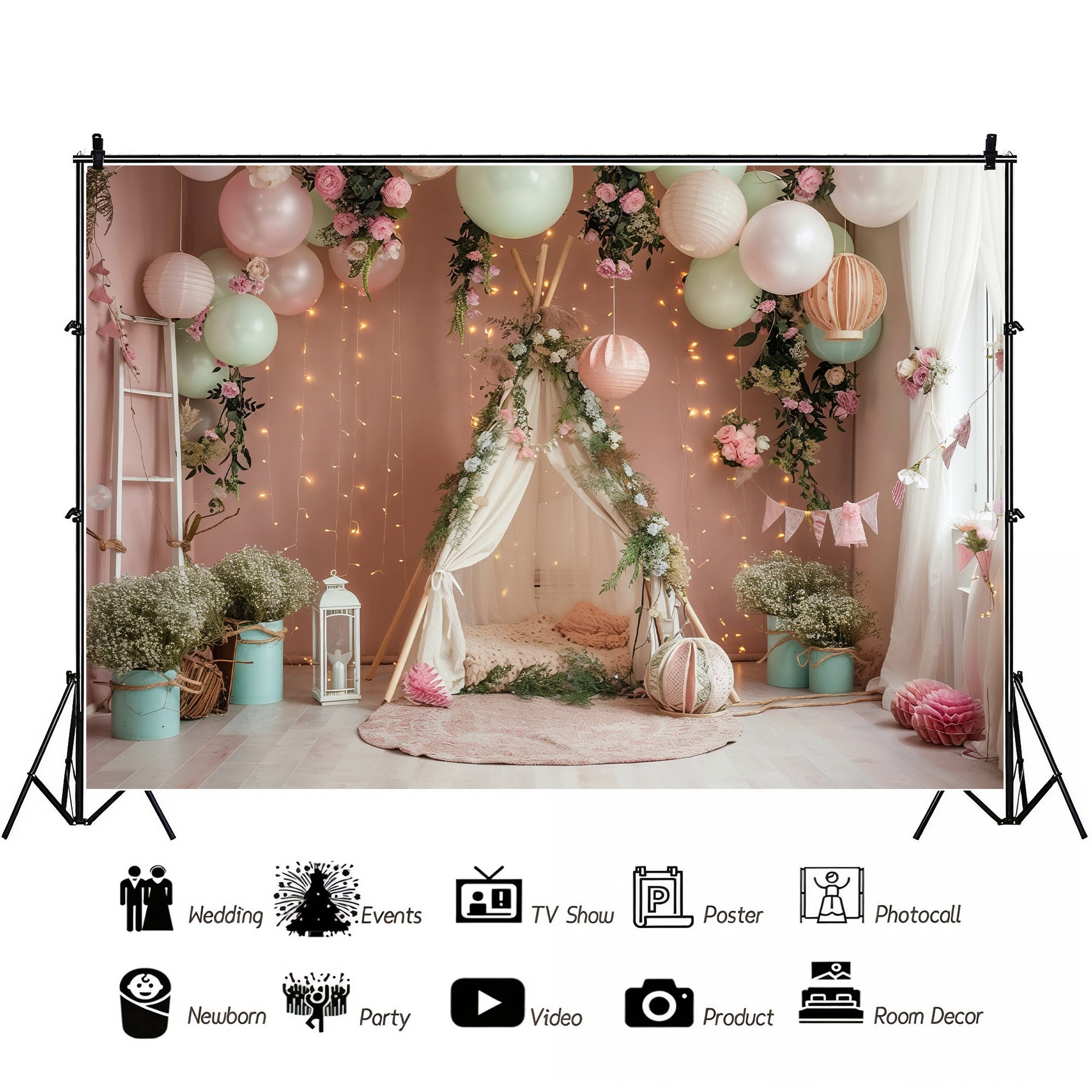 Boho Floral Teepee Dream Backdrop