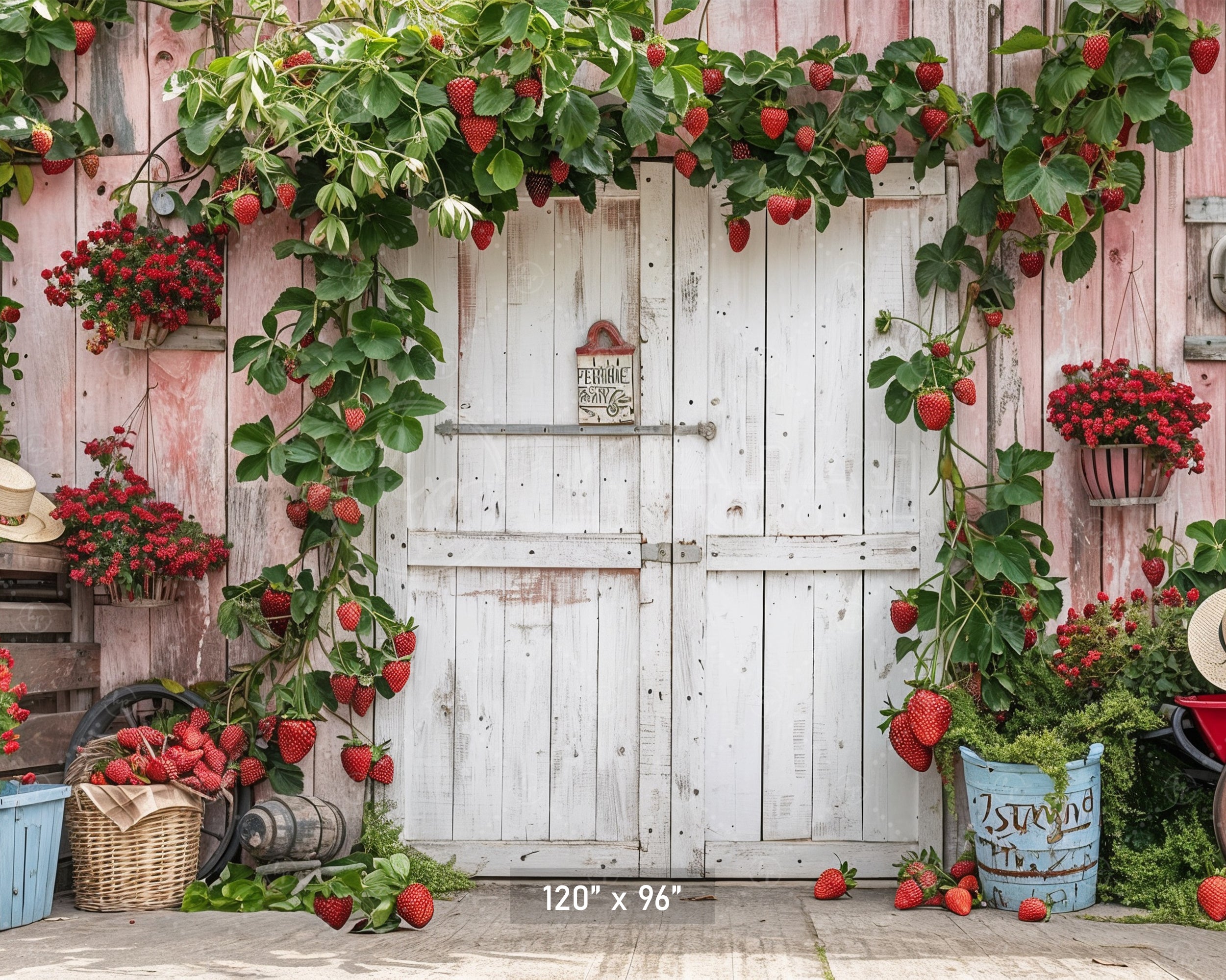 Country Strawberry Barn Charm Backdrop