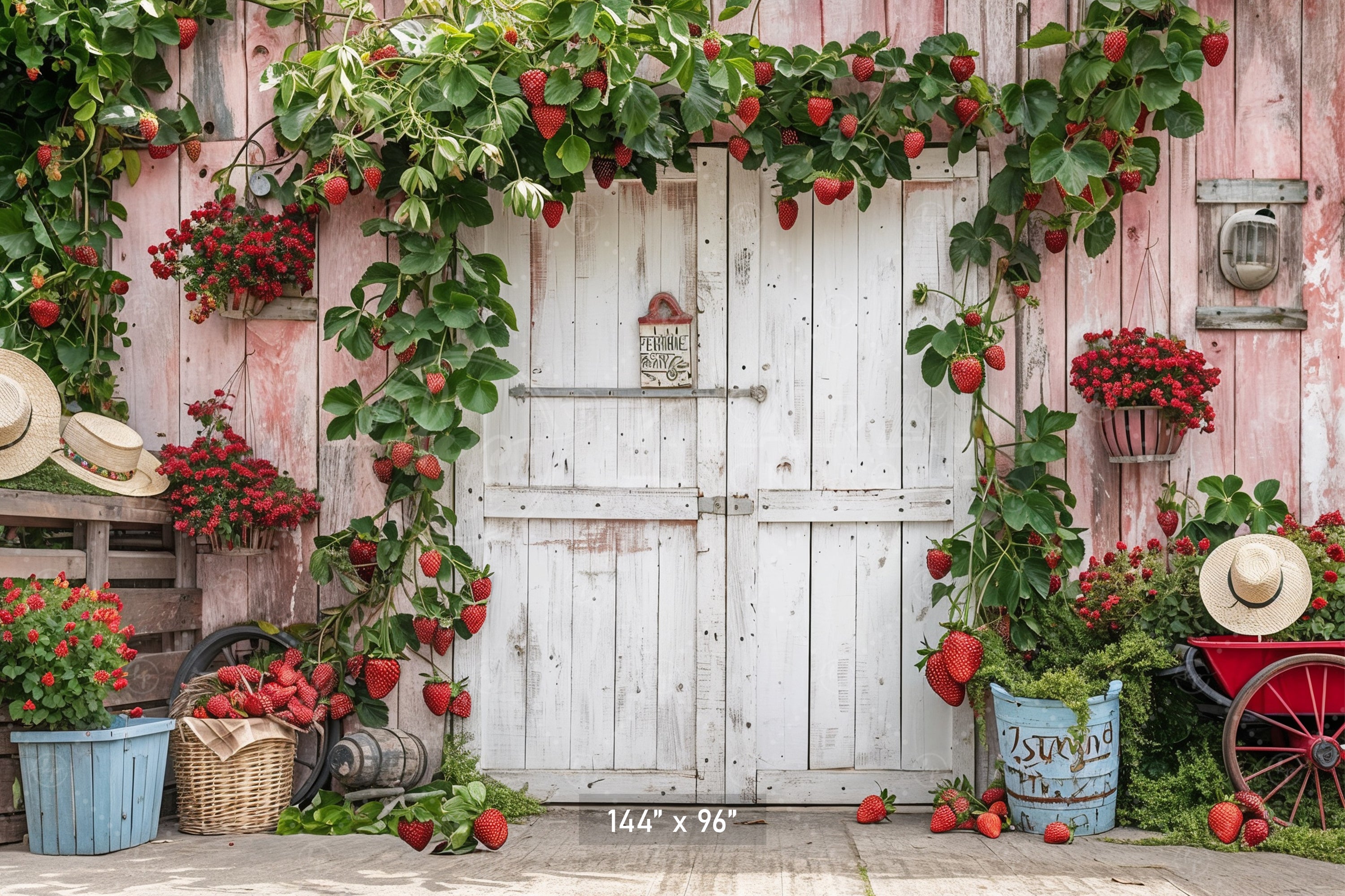 Country Strawberry Barn Charm Backdrop