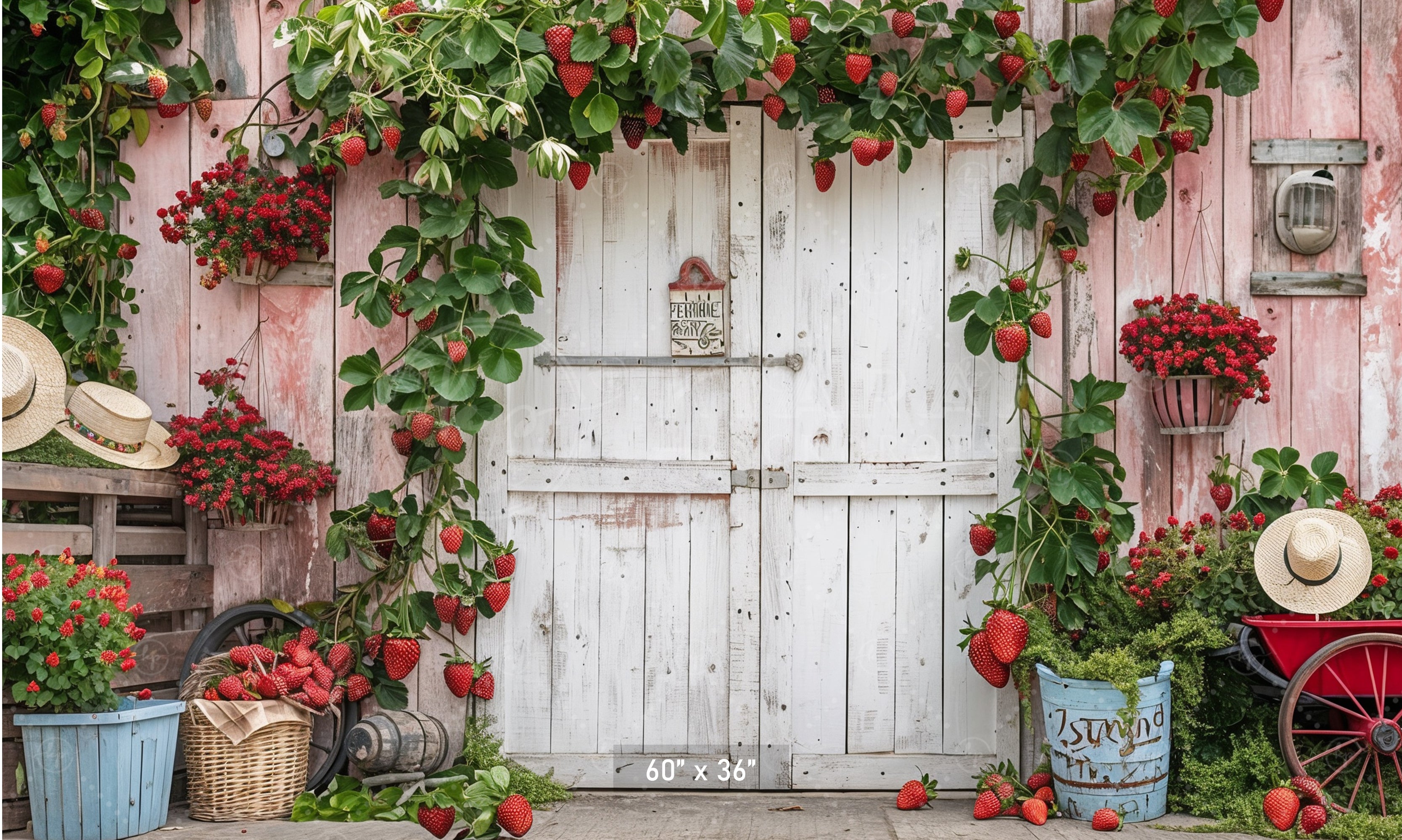 Country Strawberry Barn Charm Backdrop