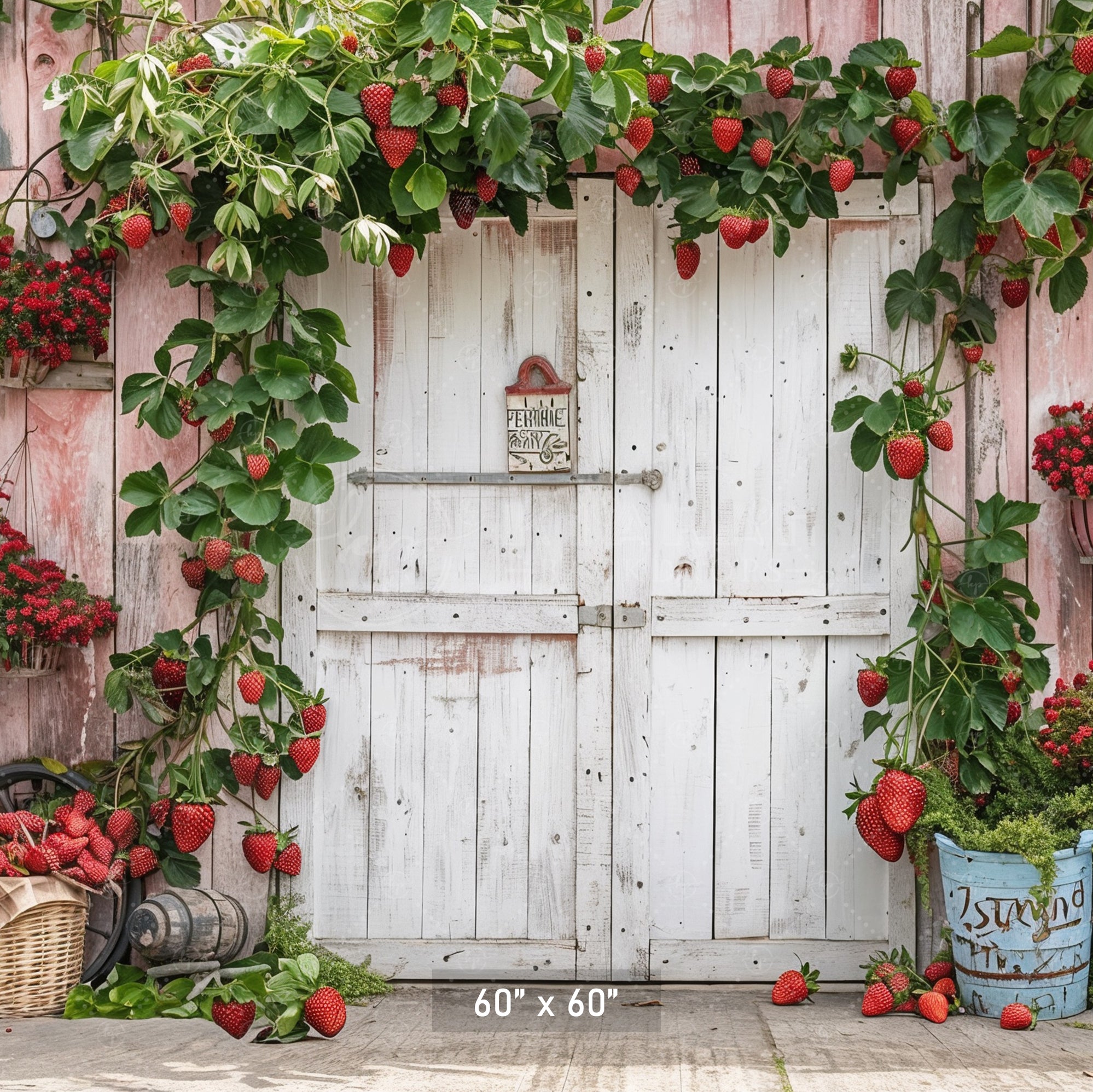 Country Strawberry Barn Charm Backdrop