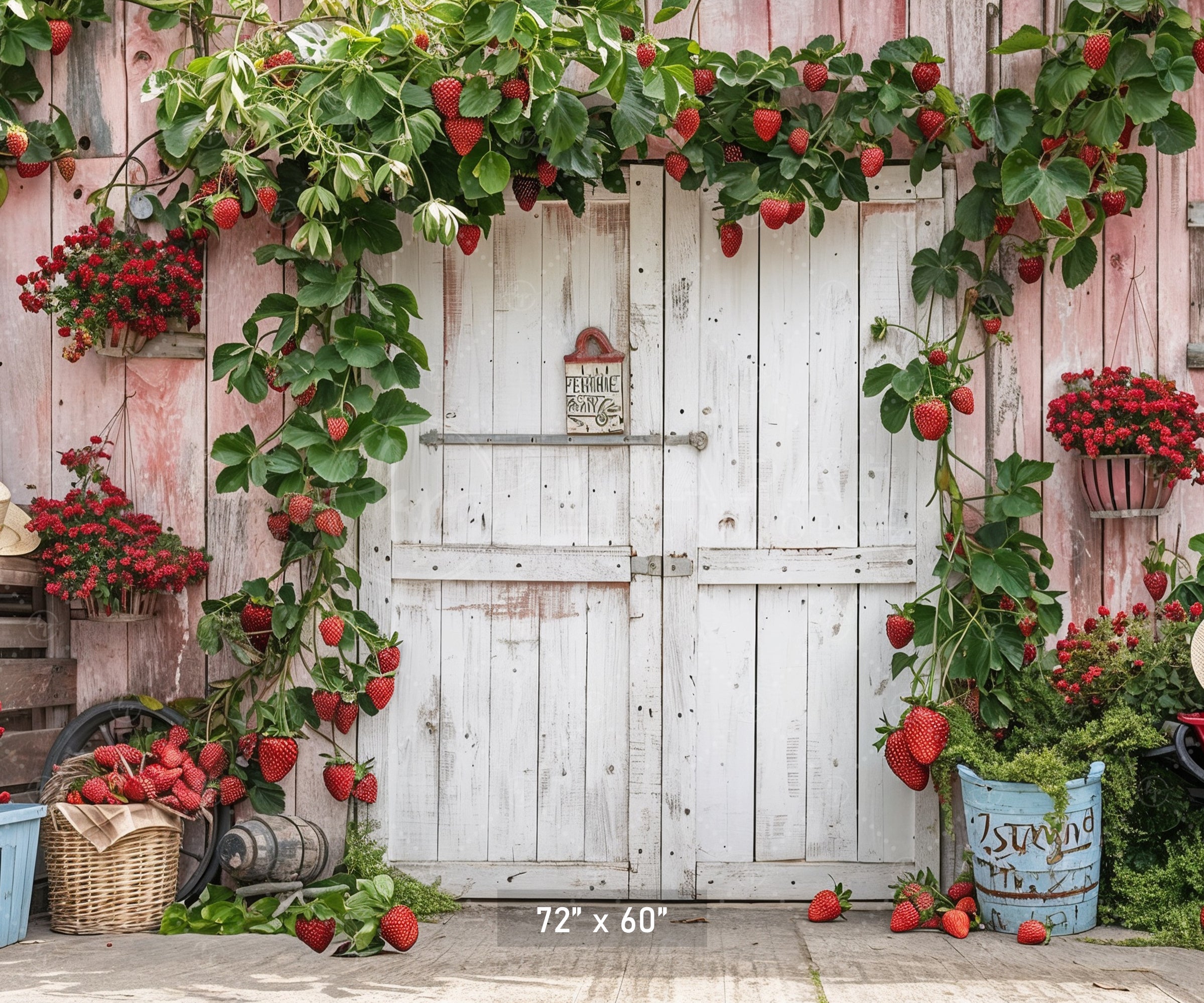 Country Strawberry Barn Charm Backdrop