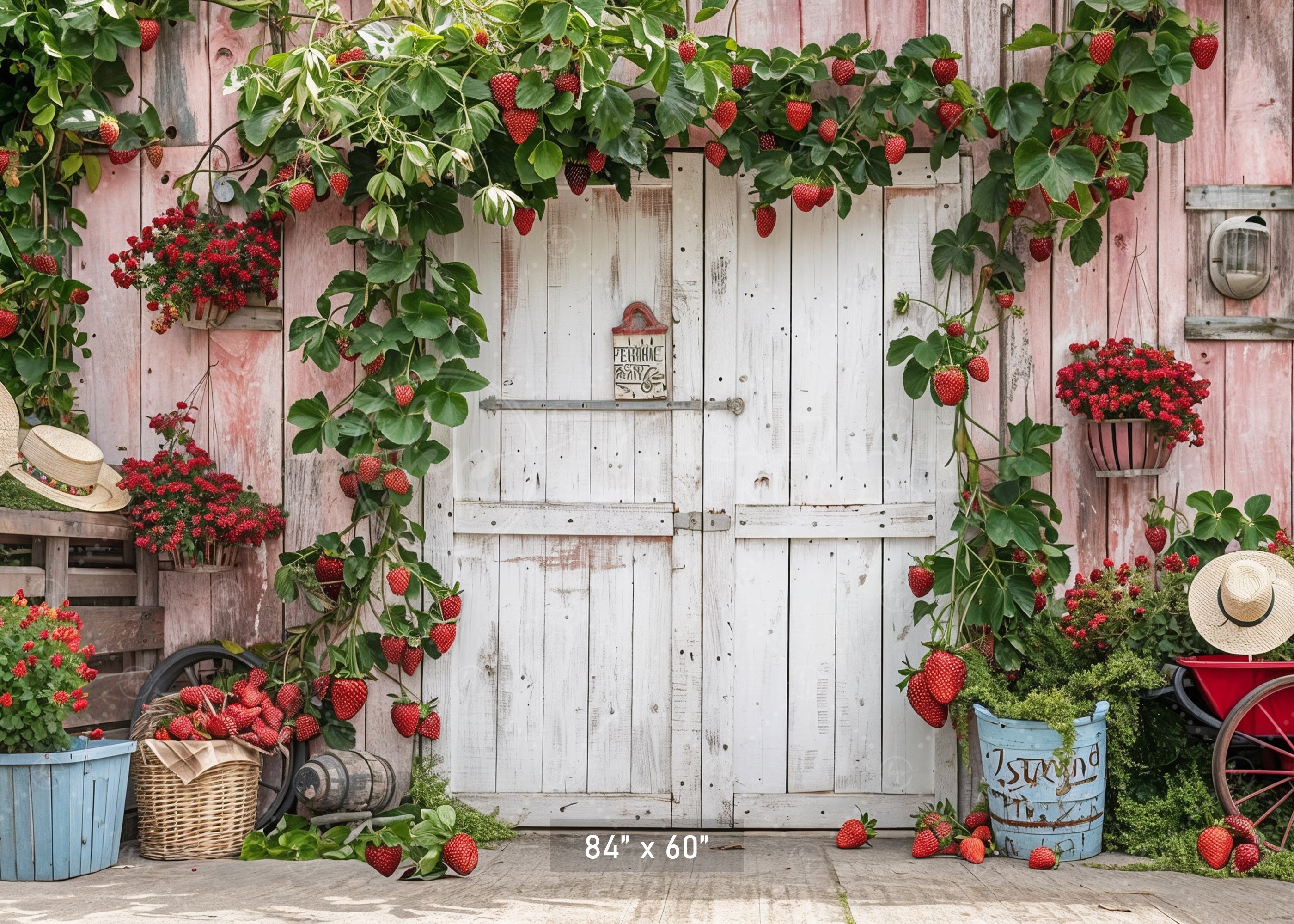 Country Strawberry Barn Charm Backdrop