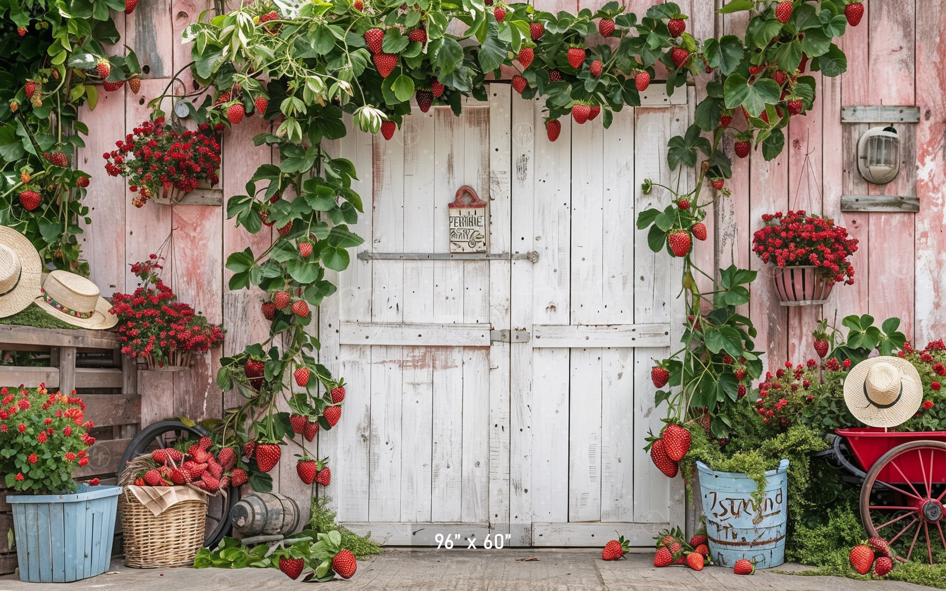 Country Strawberry Barn Charm Backdrop