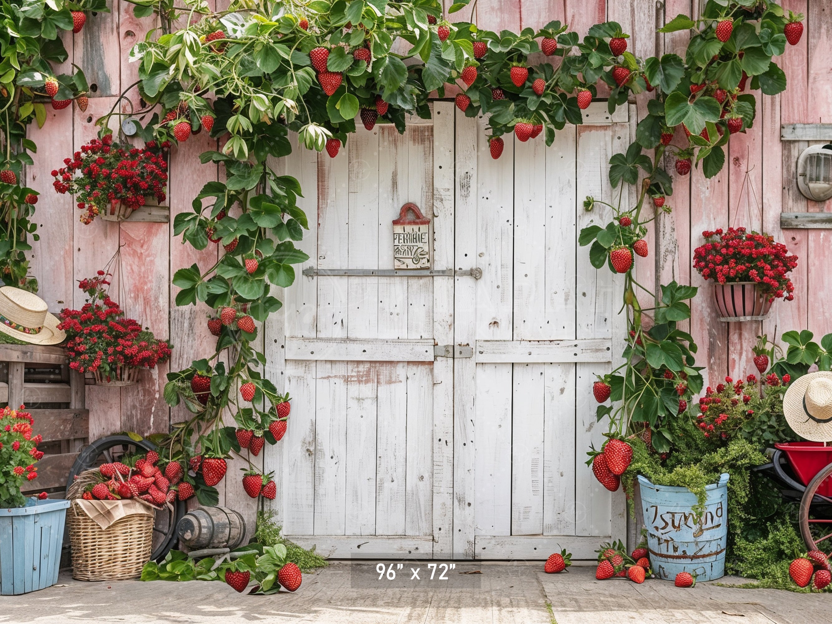Country Strawberry Barn Charm Backdrop
