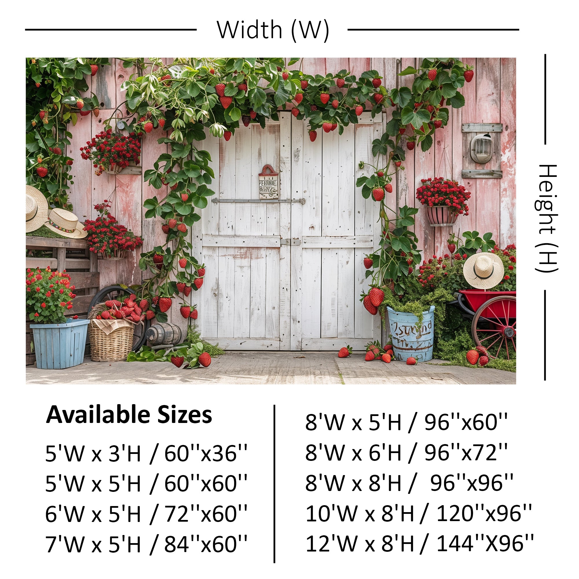 Country Strawberry Barn Charm Backdrop