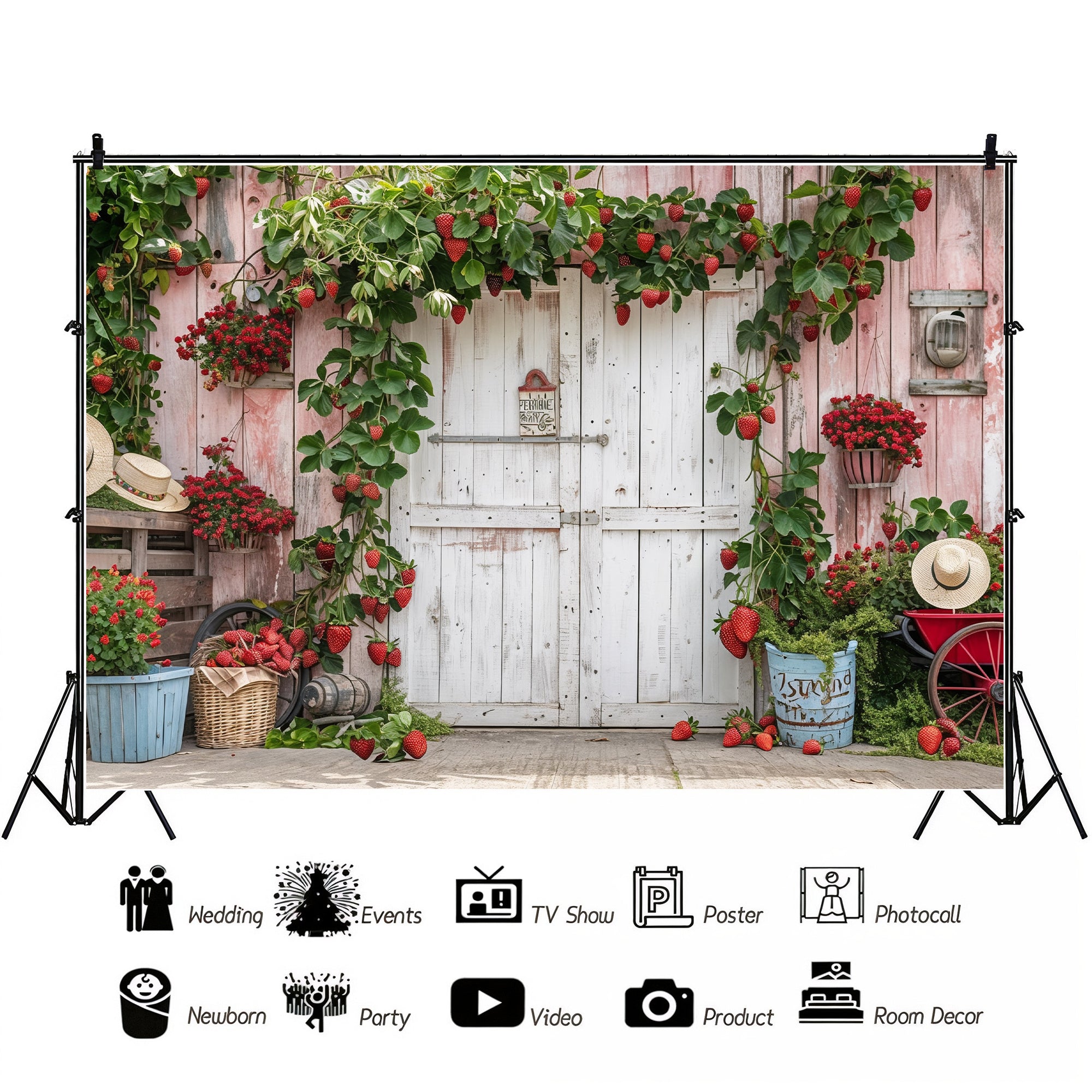 Country Strawberry Barn Charm Backdrop