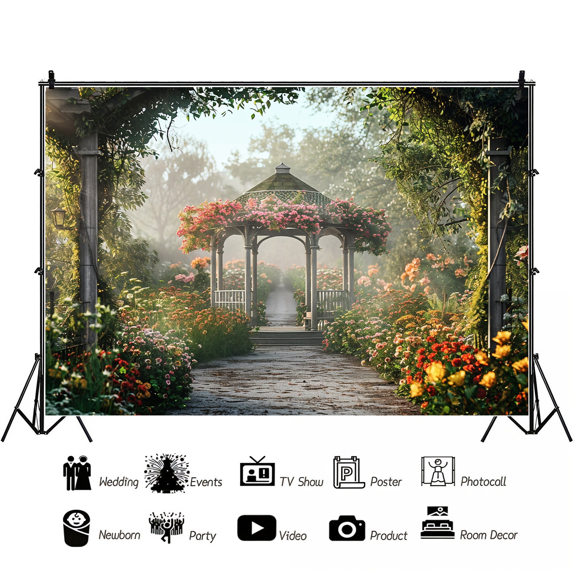 Romantic Garden Gazebo Backdrop