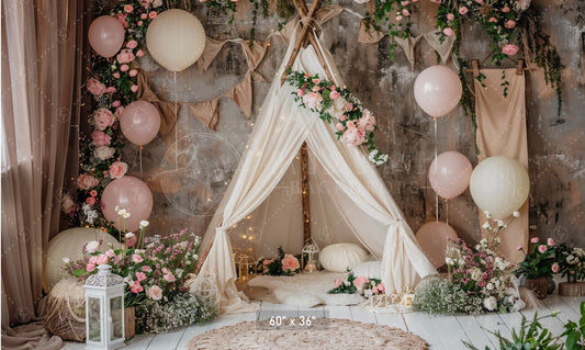 Cozy Floral Teepee Setup Backdrop