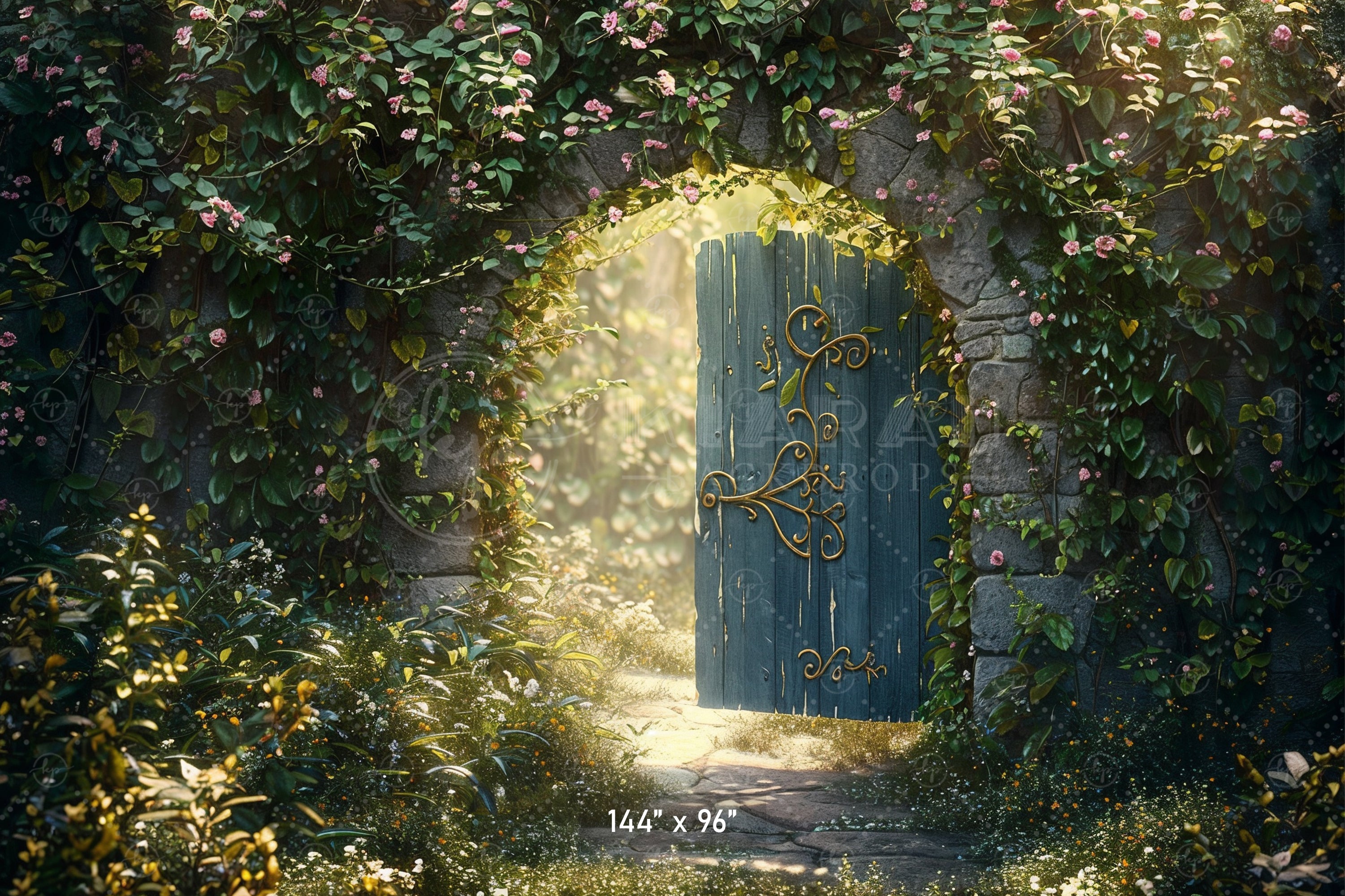 KB1384aEnchanted Garden Doorway Backdrop