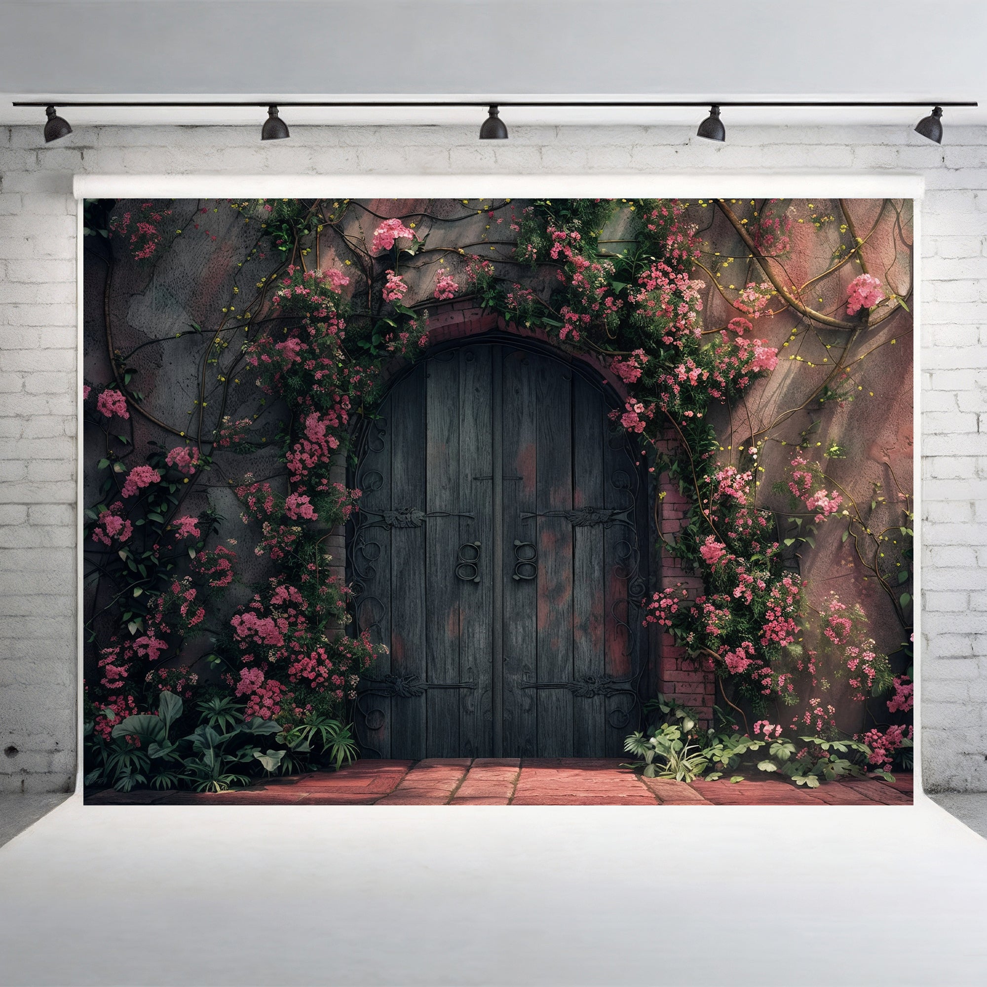 Rustic Floral Courtyard Door Backdrop