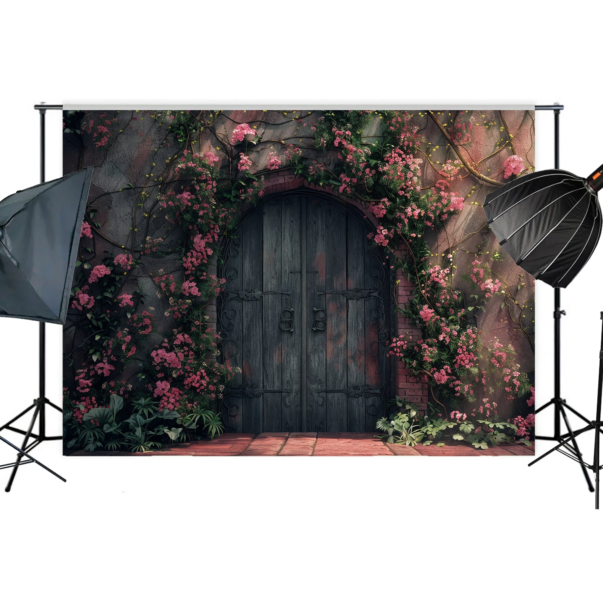 Rustic Floral Courtyard Door Backdrop