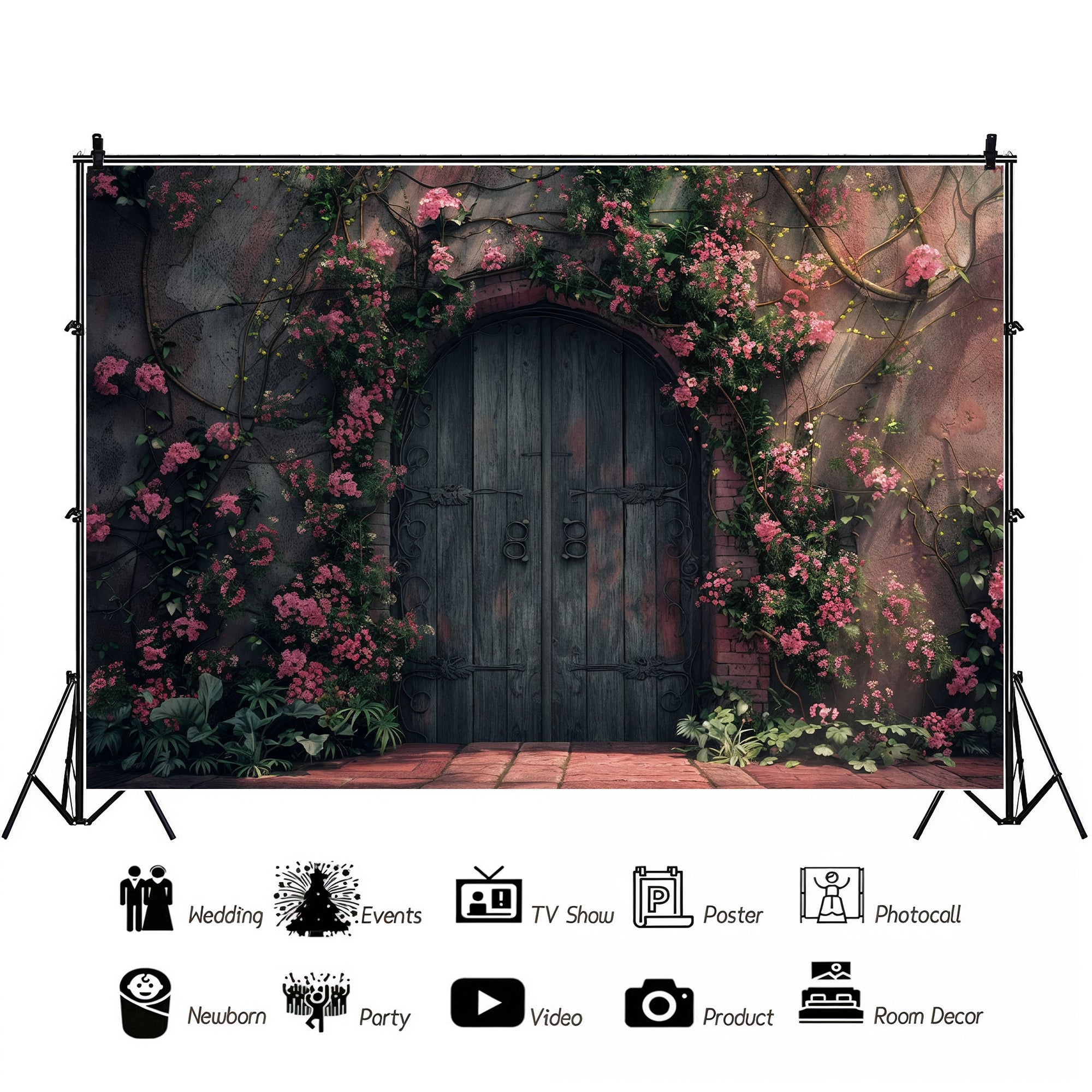 Rustic Floral Courtyard Door Backdrop