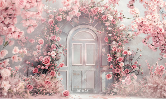 Romantic Pink Floral Doorway Backdrop