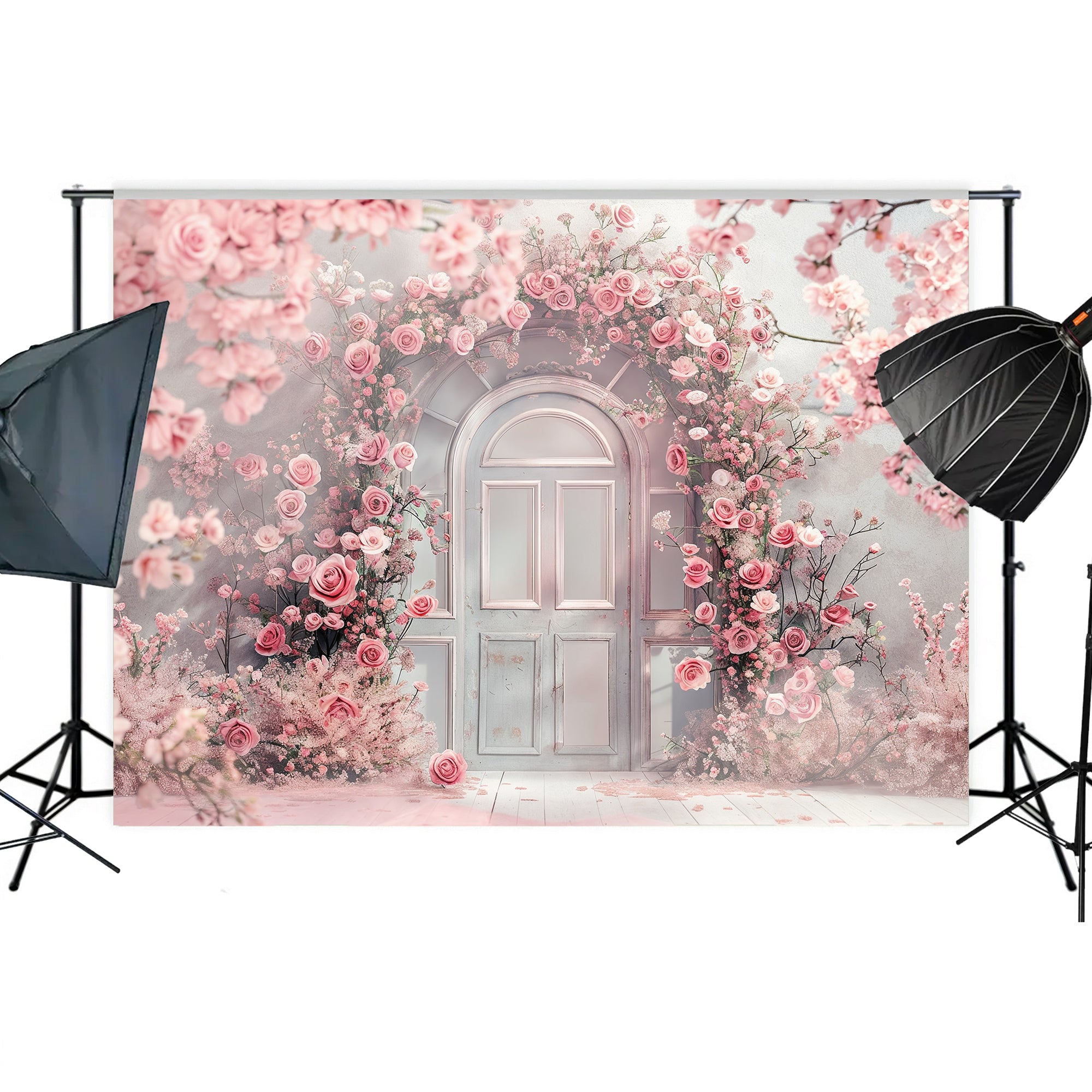 Romantic Pink Floral Doorway Backdrop