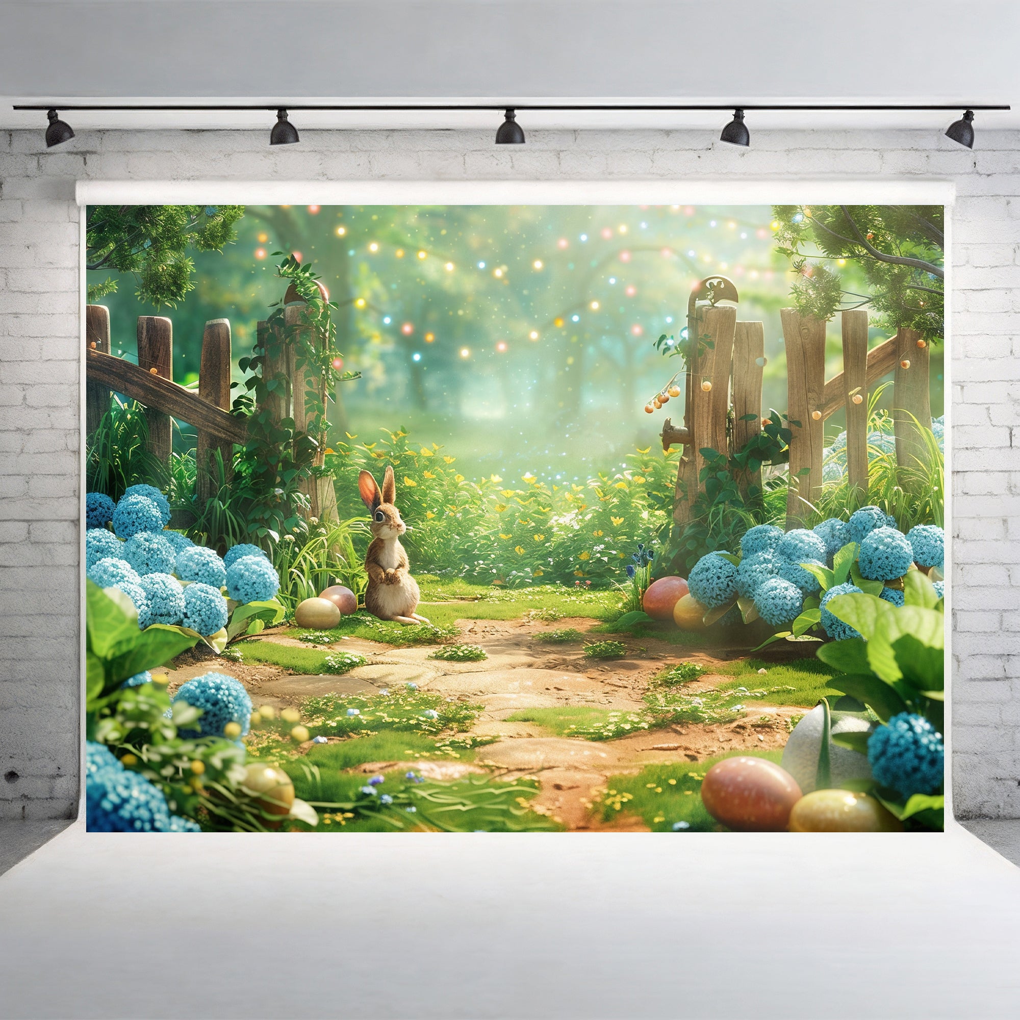 Whimsical Bunny Garden Backdrop