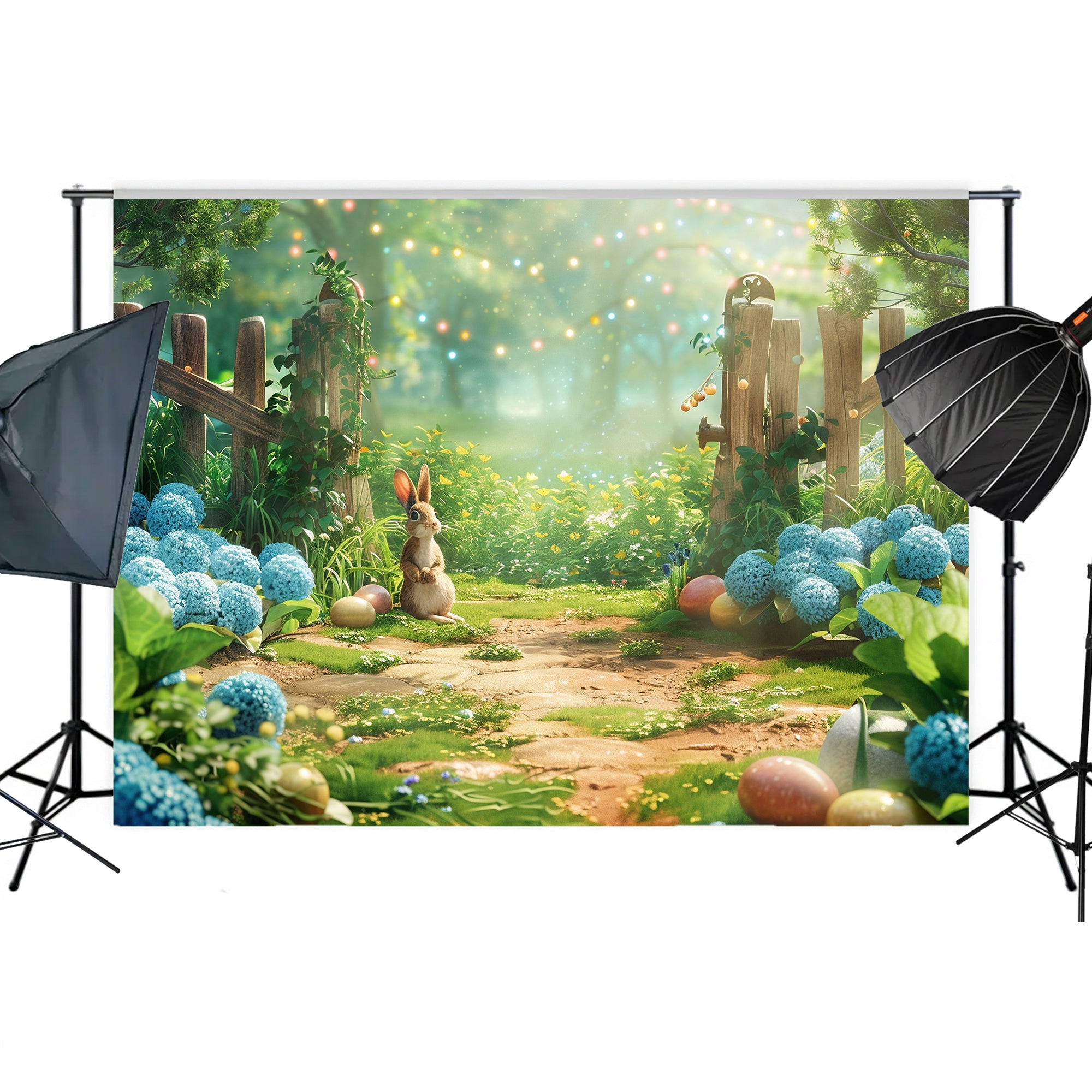 Whimsical Bunny Garden Backdrop