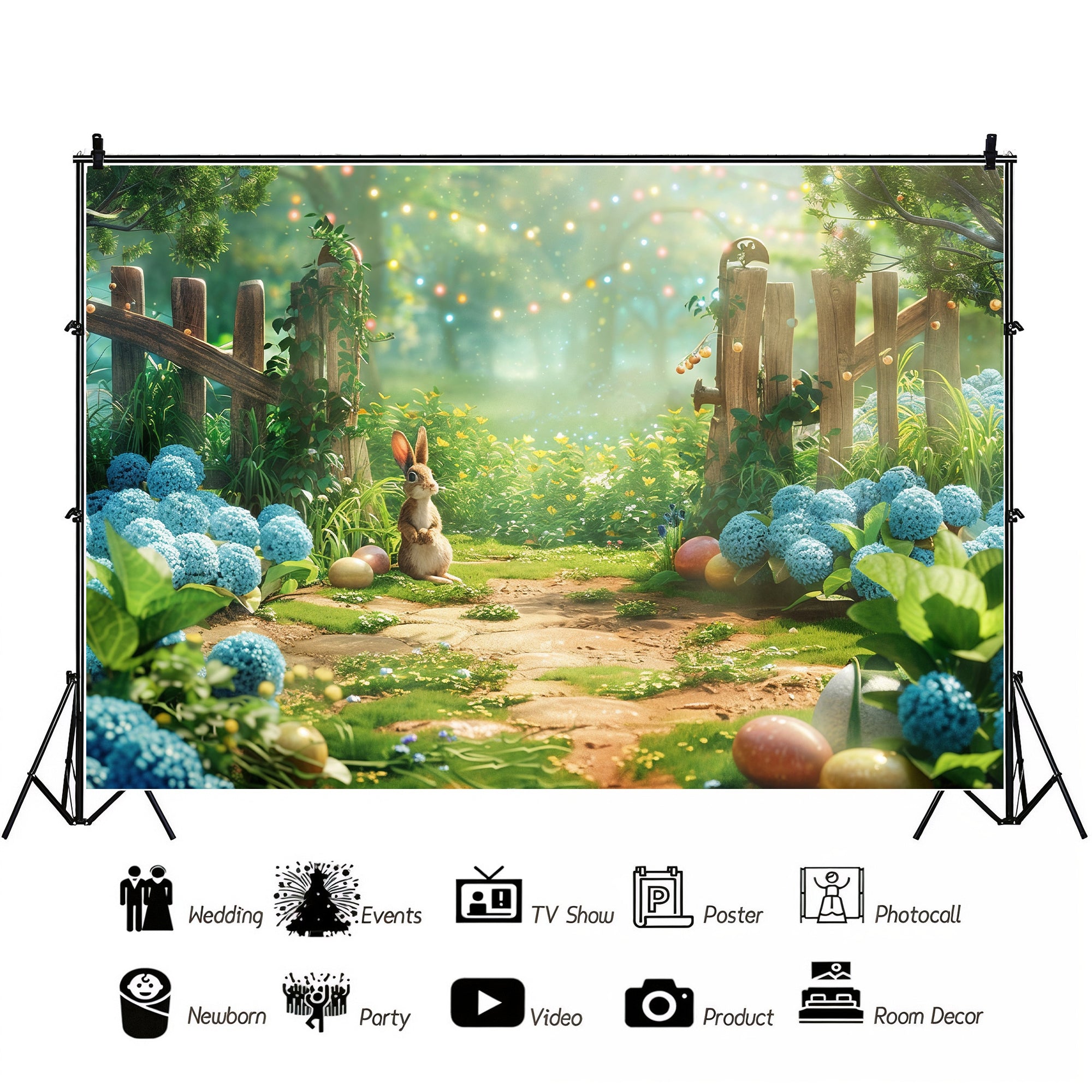 Whimsical Bunny Garden Backdrop