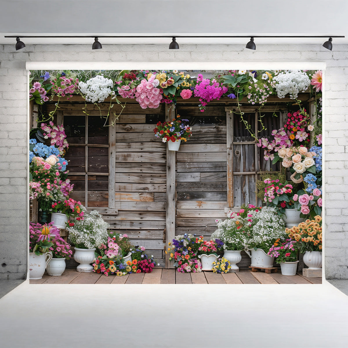 Rustic Background Rental Rustic Floral Cottage Scene Backdrop – Kiarah Backdrops