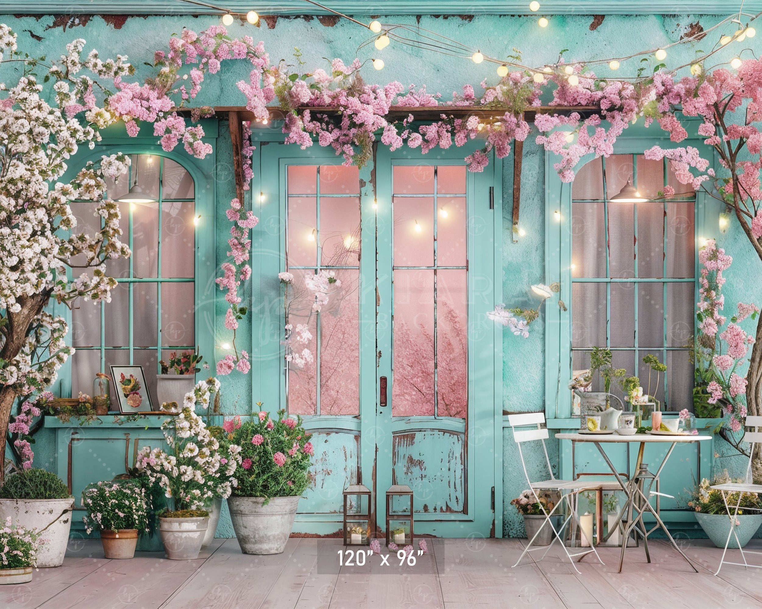 Charming Spring Café Terrace Backdrop