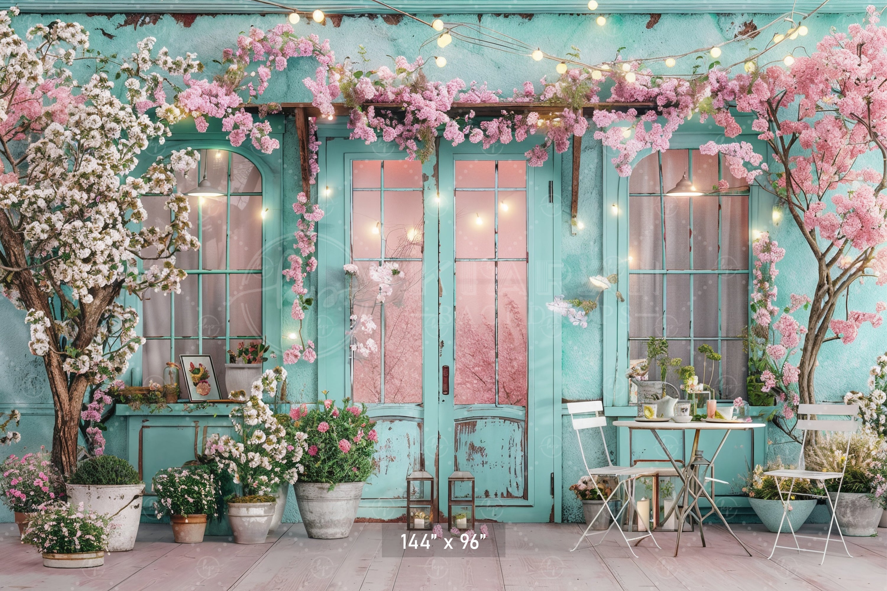 Charming Spring Café Terrace Backdrop
