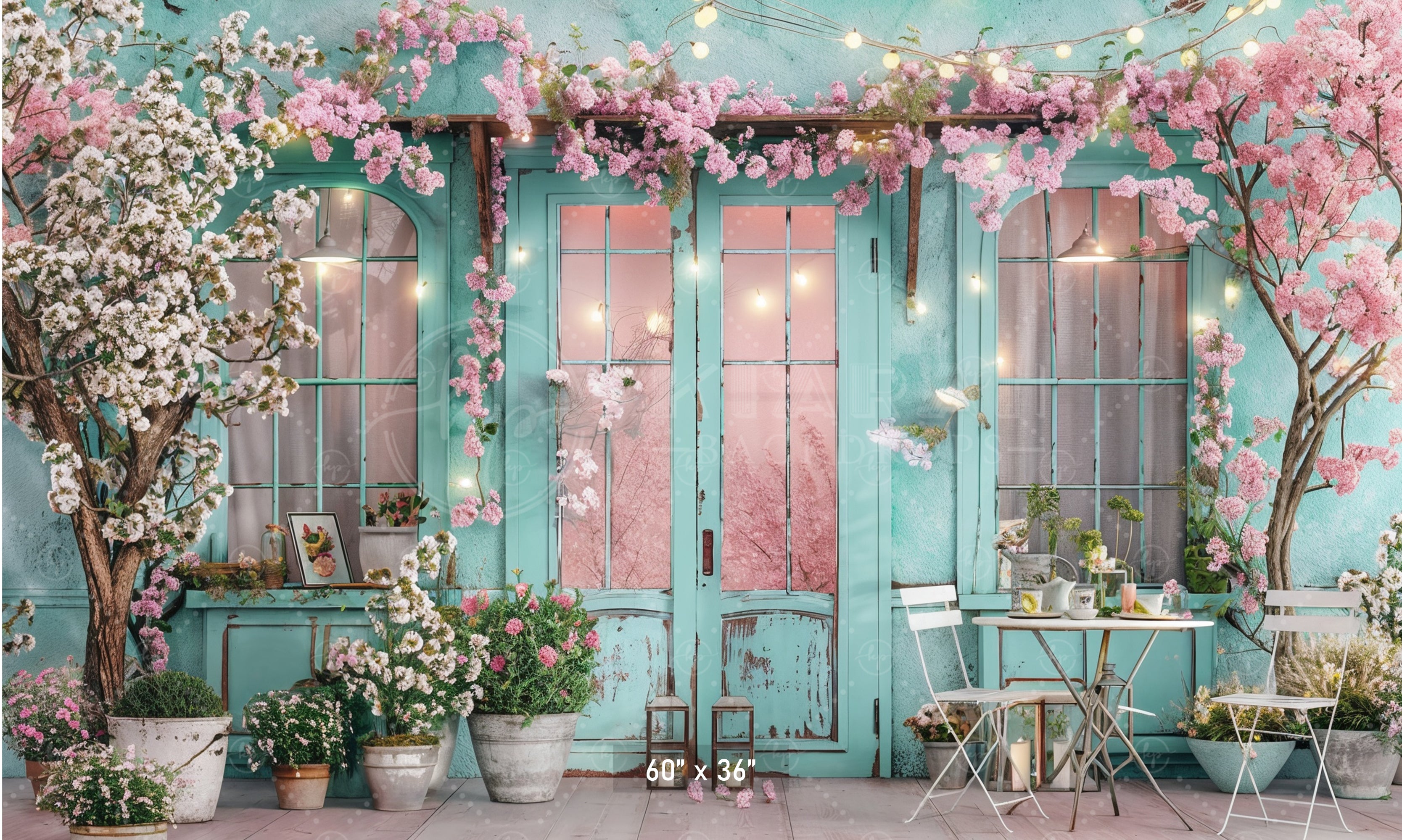 Charming Spring Café Terrace Backdrop