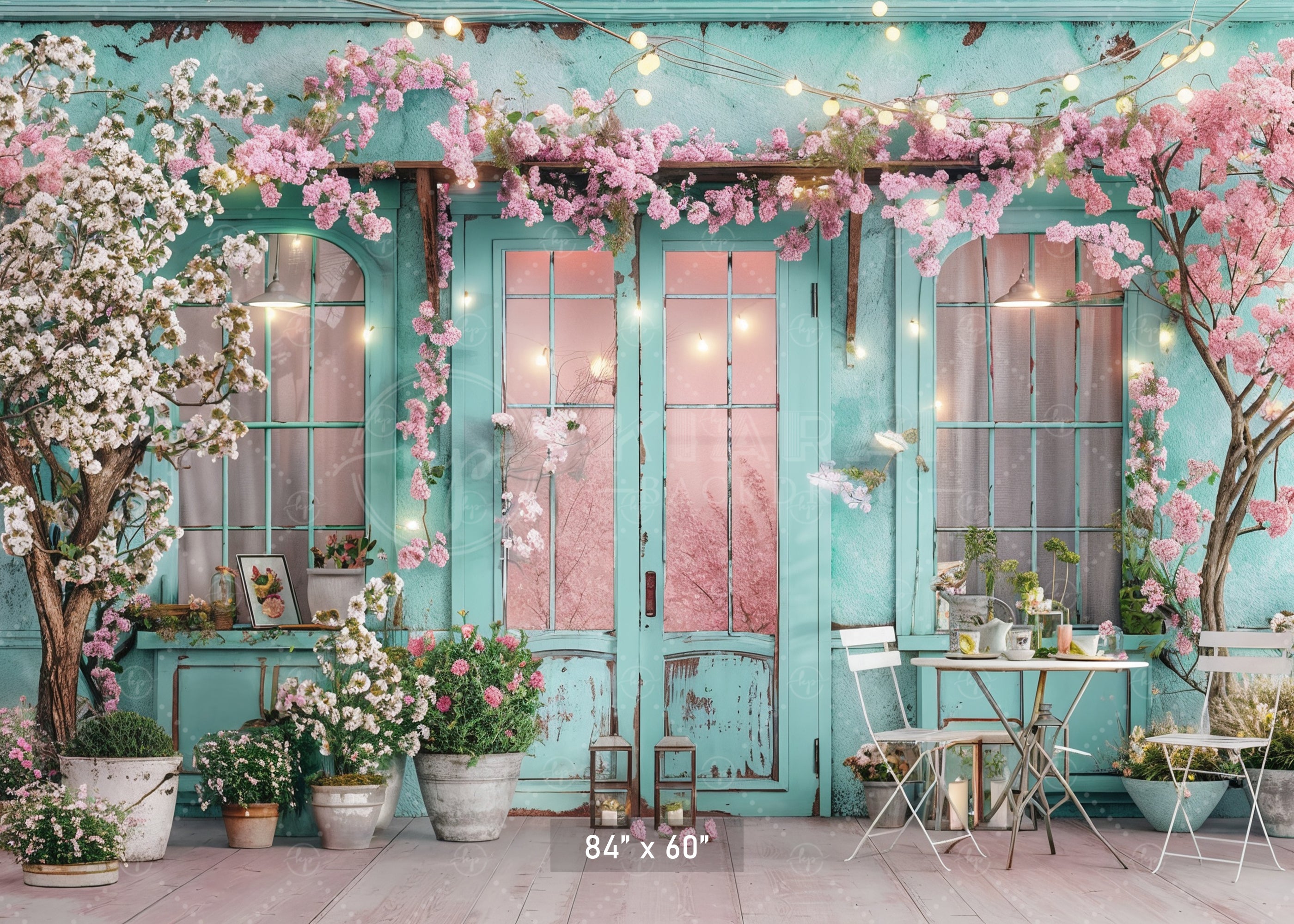 Charming Spring Café Terrace Backdrop
