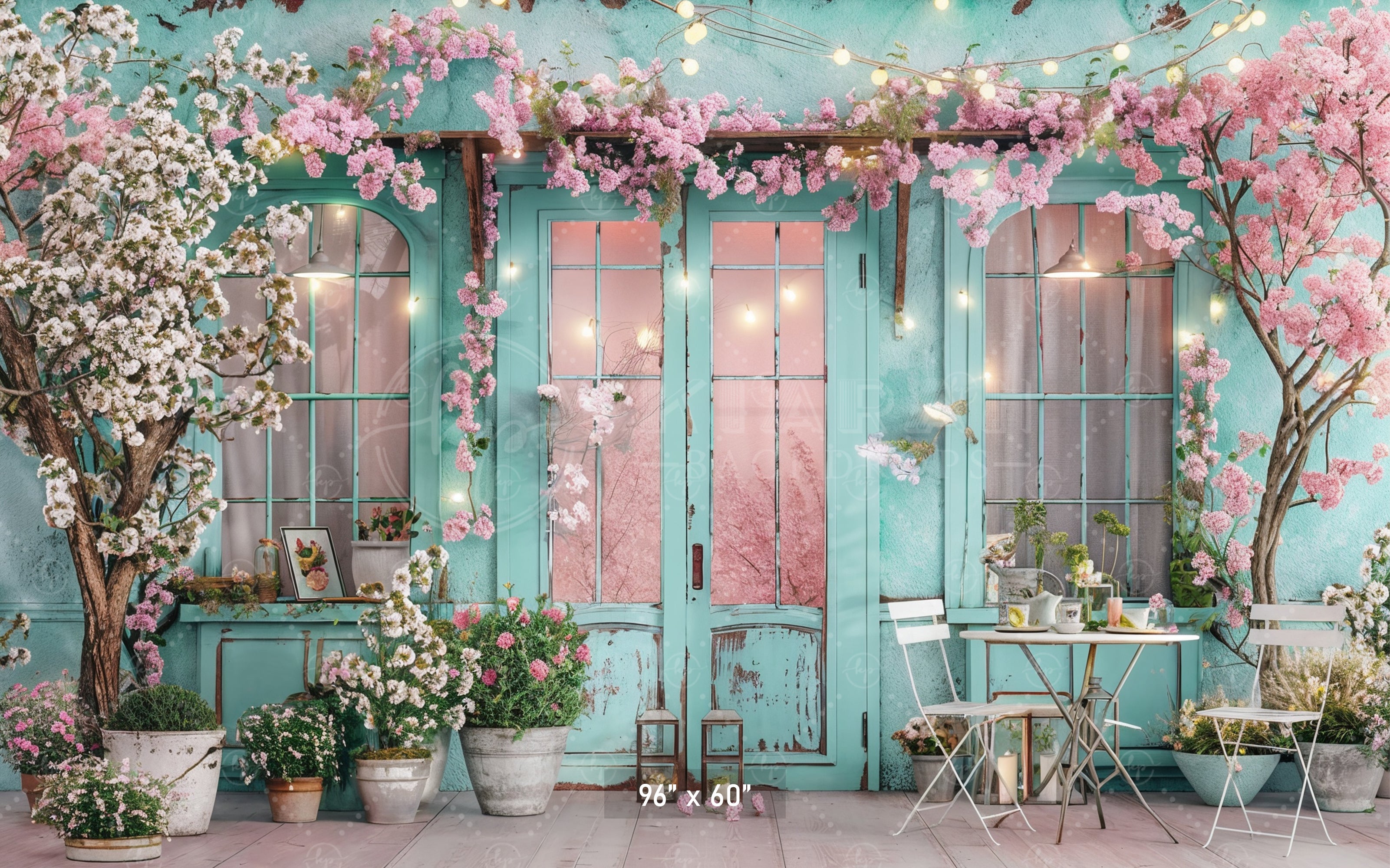 Charming Spring Café Terrace Backdrop